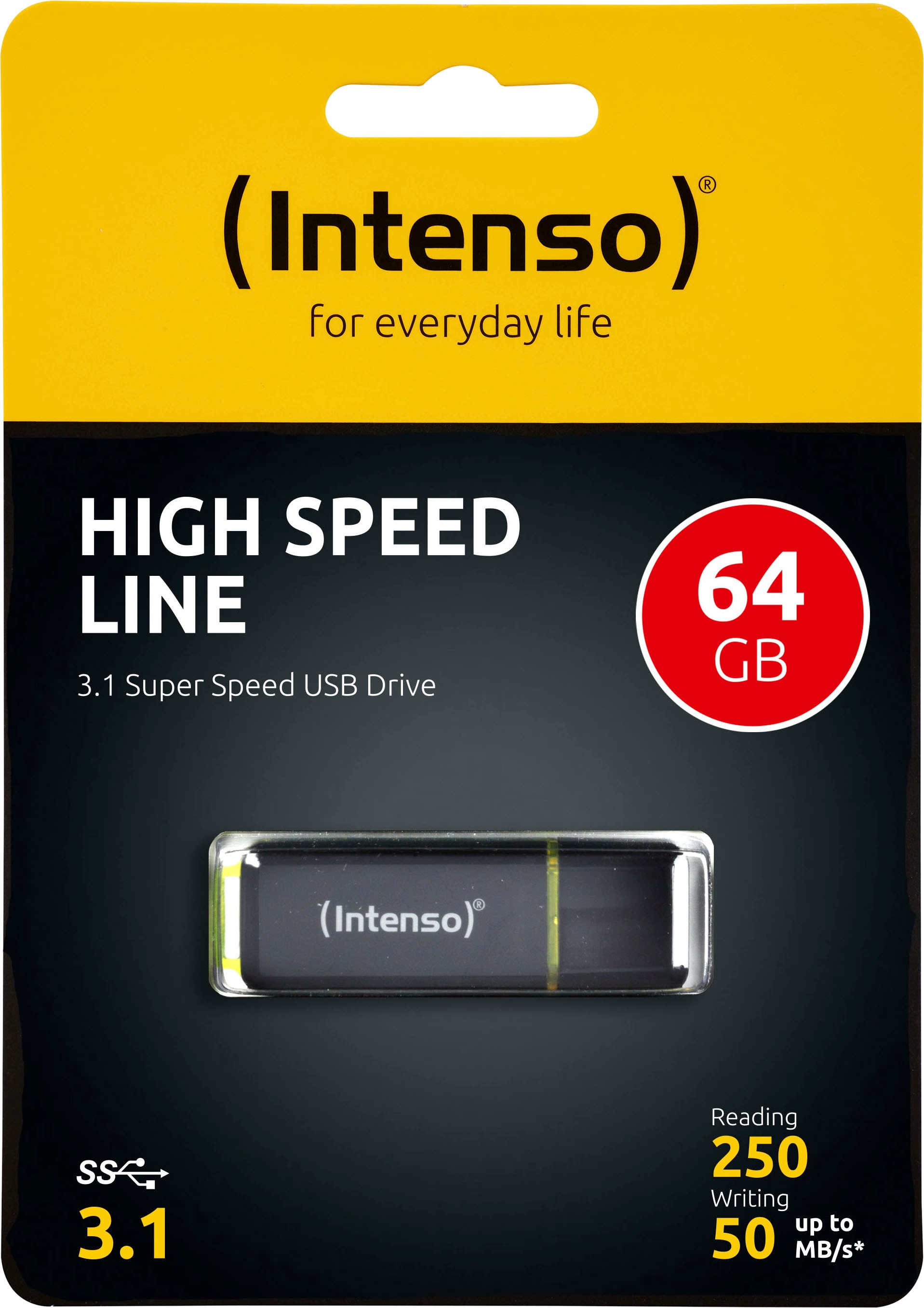 Intenso USB-Stick »USB Drive 3.1 HIGH SPEED LINE«, (USB 3.1 Lesegeschwindigkeit 250 MB/s)