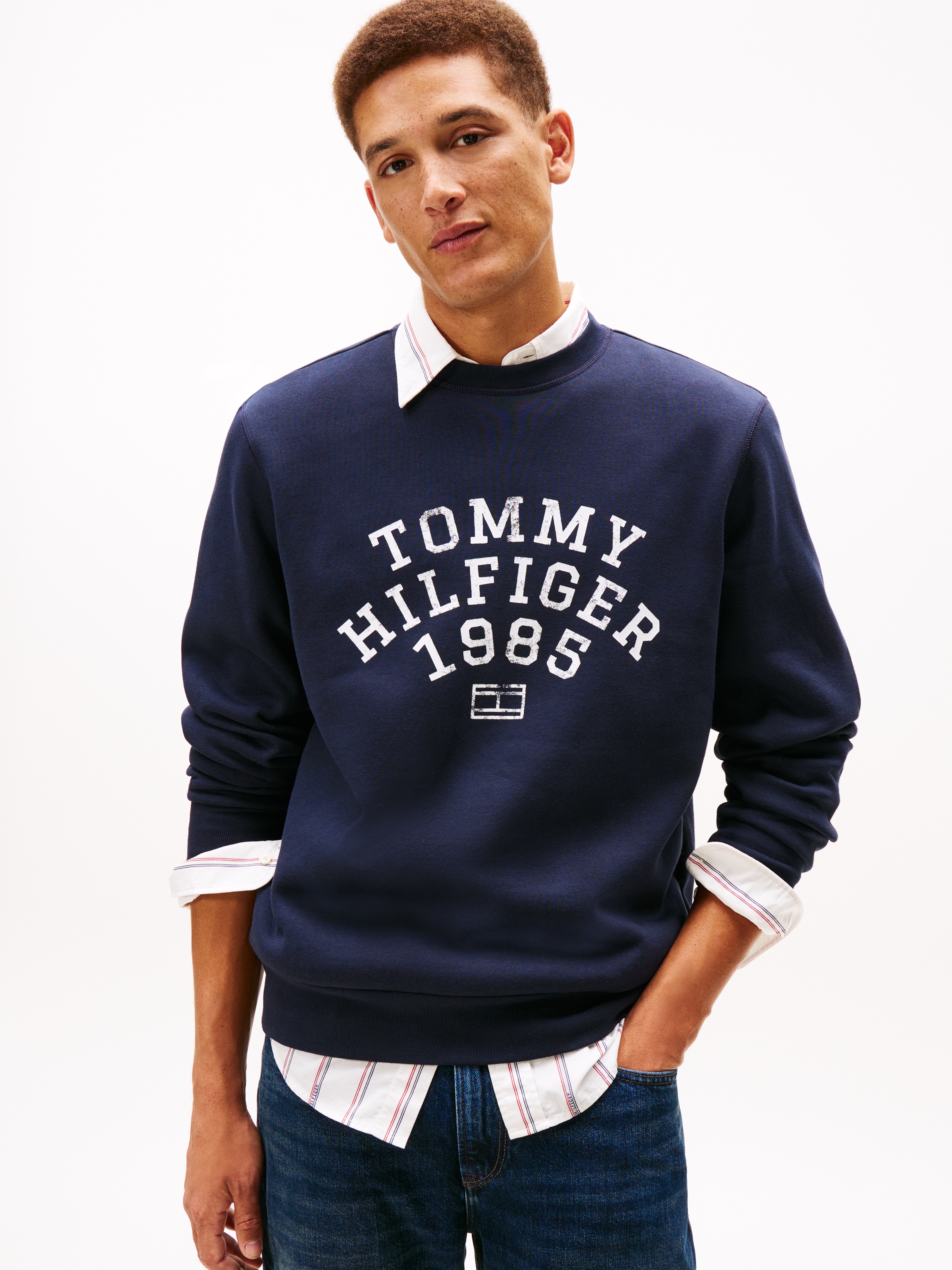Image of Tommy Hilfiger Sweatshirt "HILFIGER ARCH", normale Passform, kontrastfarbener Print, Rundhals