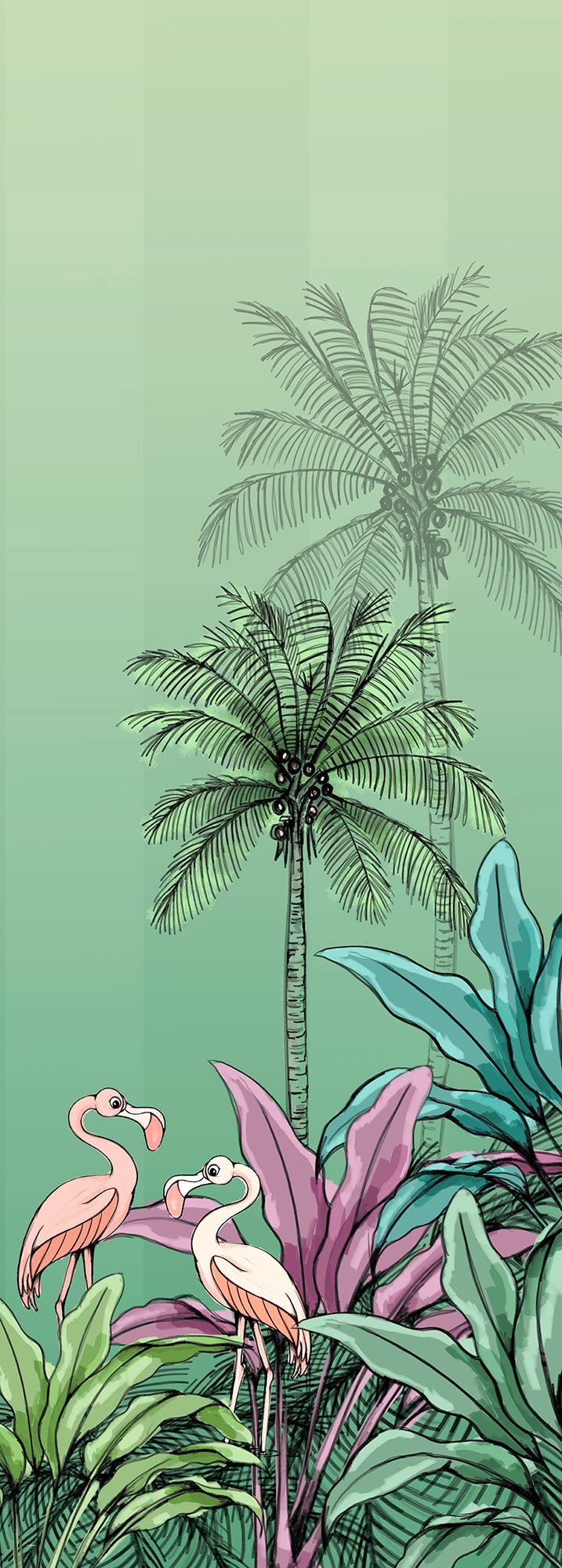 Image of Komar Vliestapete "Digitaldruck Vlies - Jungle Flamingo - Grösse 100 x 280 cm" bedruckt glatt Wohnzimmer, Schlafzimmer