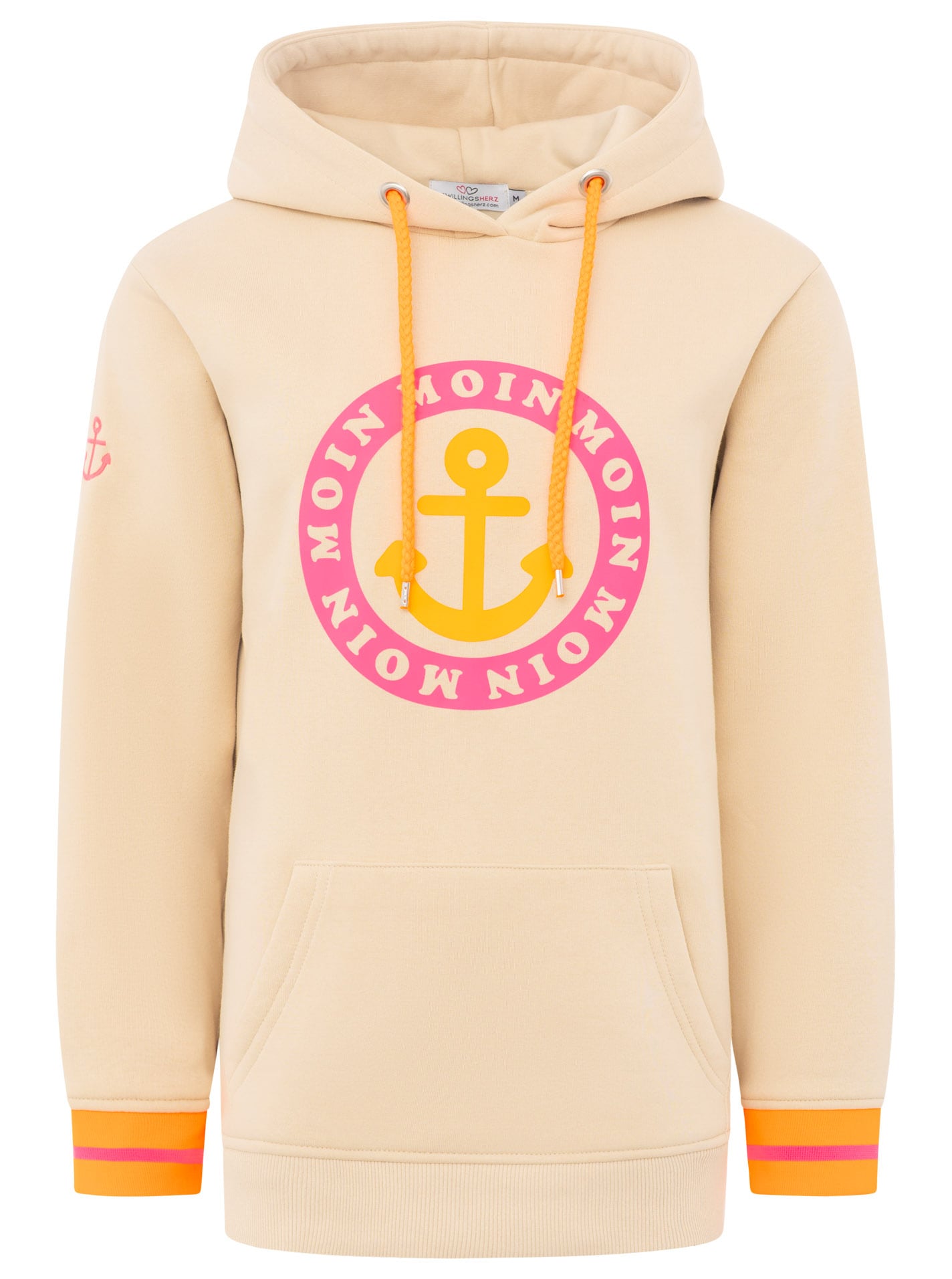Zwillingsherz Hoodie , Langarm, Kapuze, Neon-Details, Kordelzug, Frontprint, Kängurutasche
