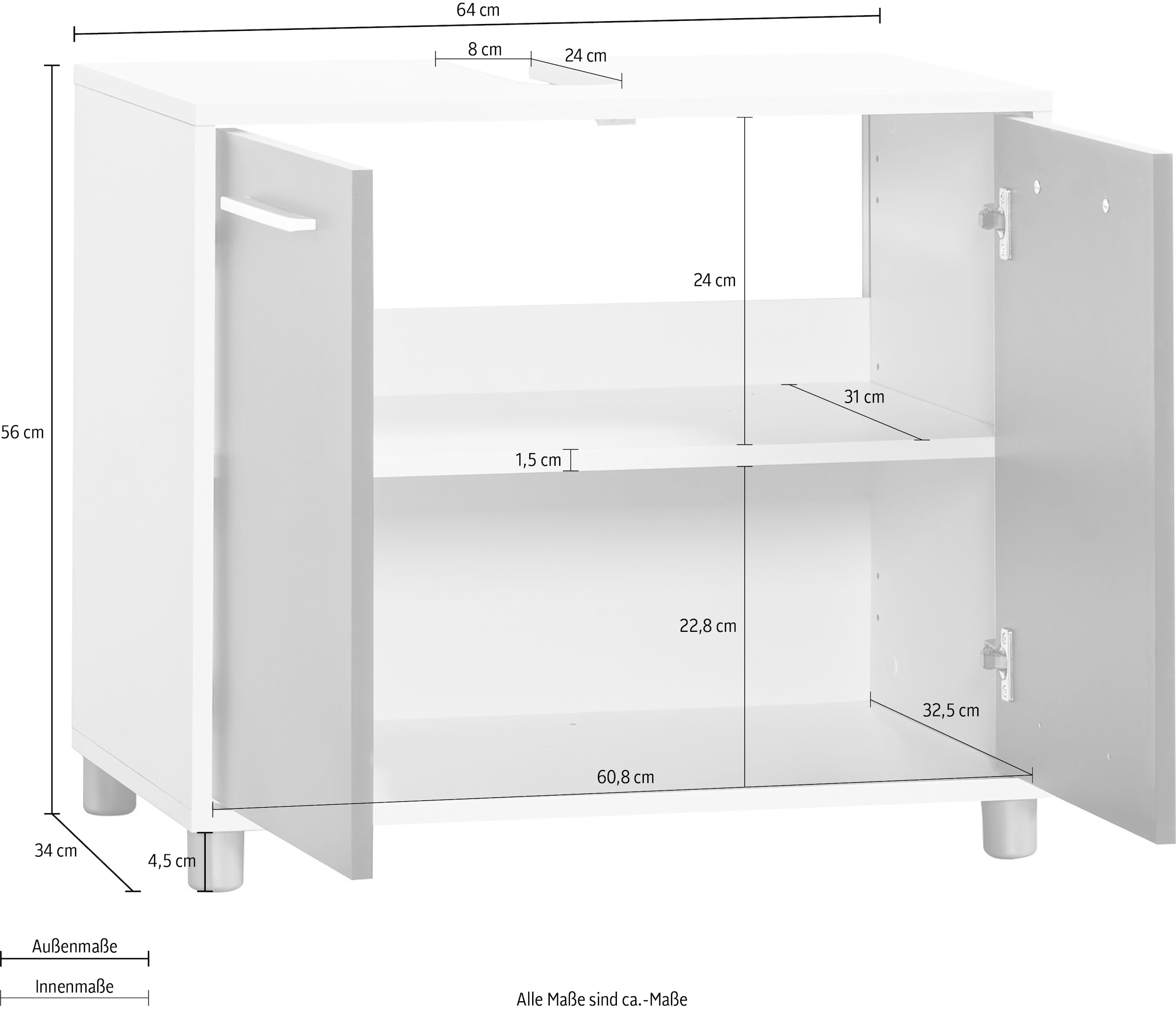 Procontour Armoire sous lavabo »Betty« Largeur 64 cm, avec tablette, armoire de salle de bain WBU meubles de salle de bain