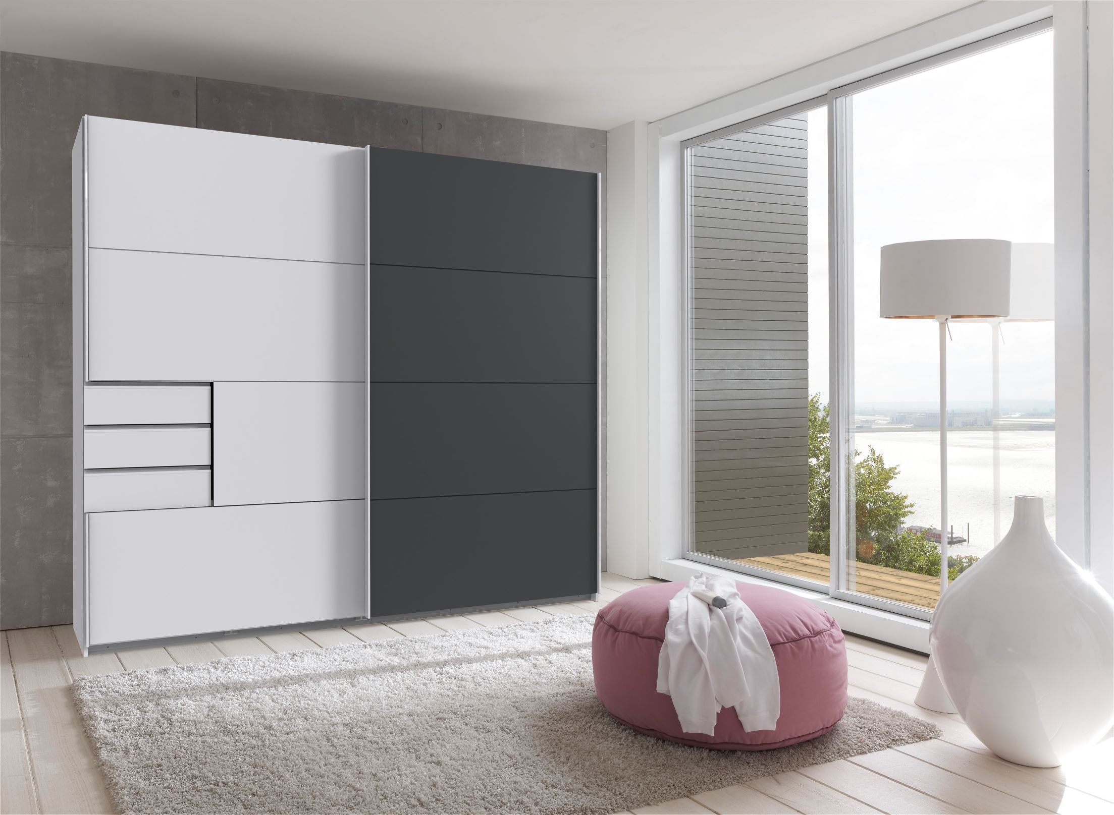Wimex Schwebetürenschrank »Saigon, mit kompletter Innenausstattung, Made in Germany«, Kleiderschrank 2-türig, 225cm breit, mit 3 praktischen Aussenschubladen