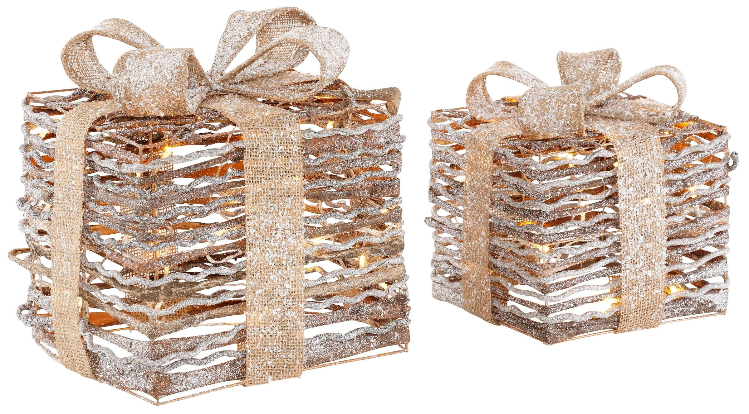 Myflair Möbel & Accessoires Dekoobjekt »Geschenkbox mit LED Beleuchtung«, 2-teilig, mit Glitter 20x20x26 cm und 25x25x31 cm, Weihnachtsdeko