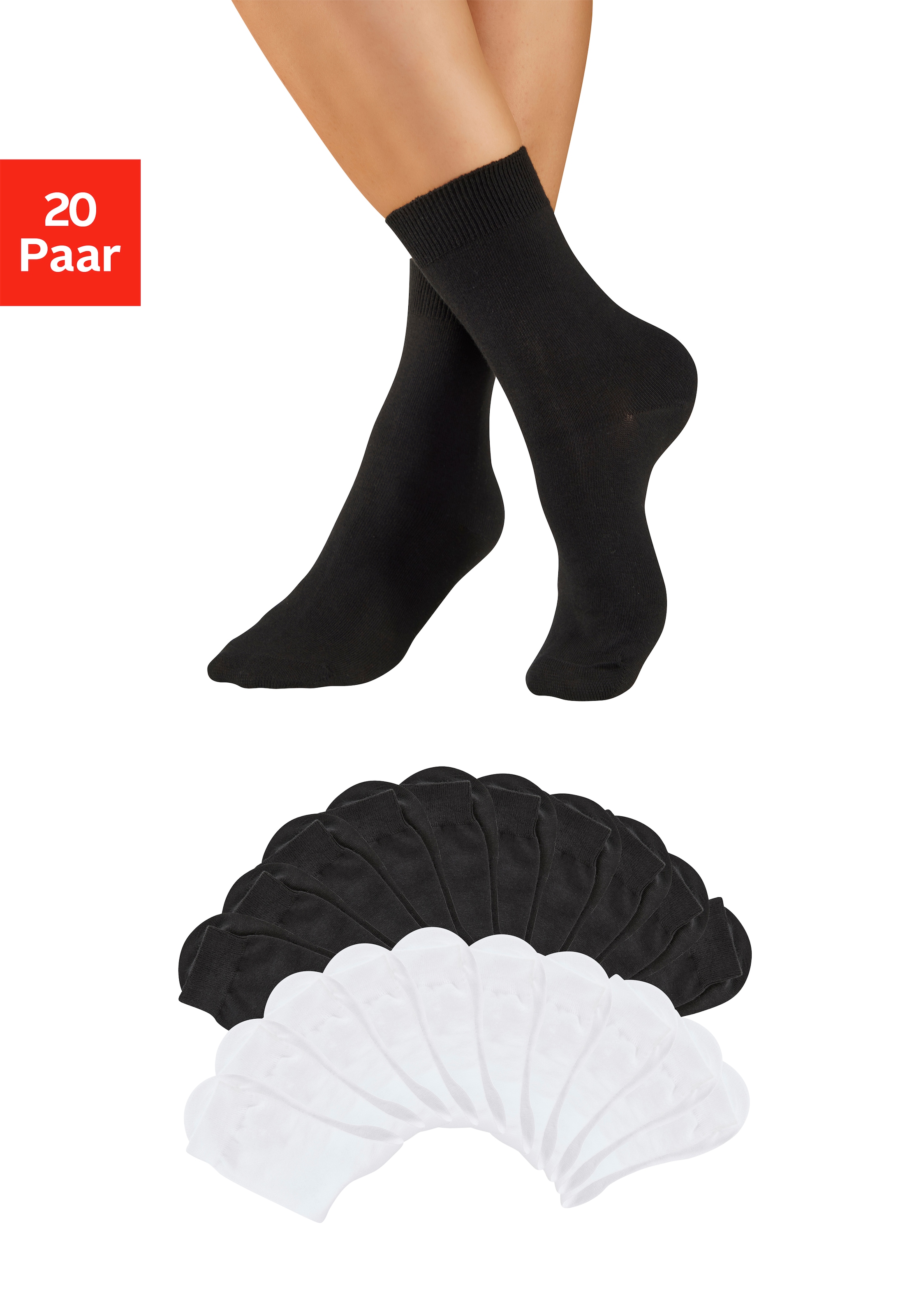 H.I.S Basicsocken "Damensocken, frische melierte Farben; casual" Packung, 20 Paar tlg. Alltagssocken in der Grosspackung