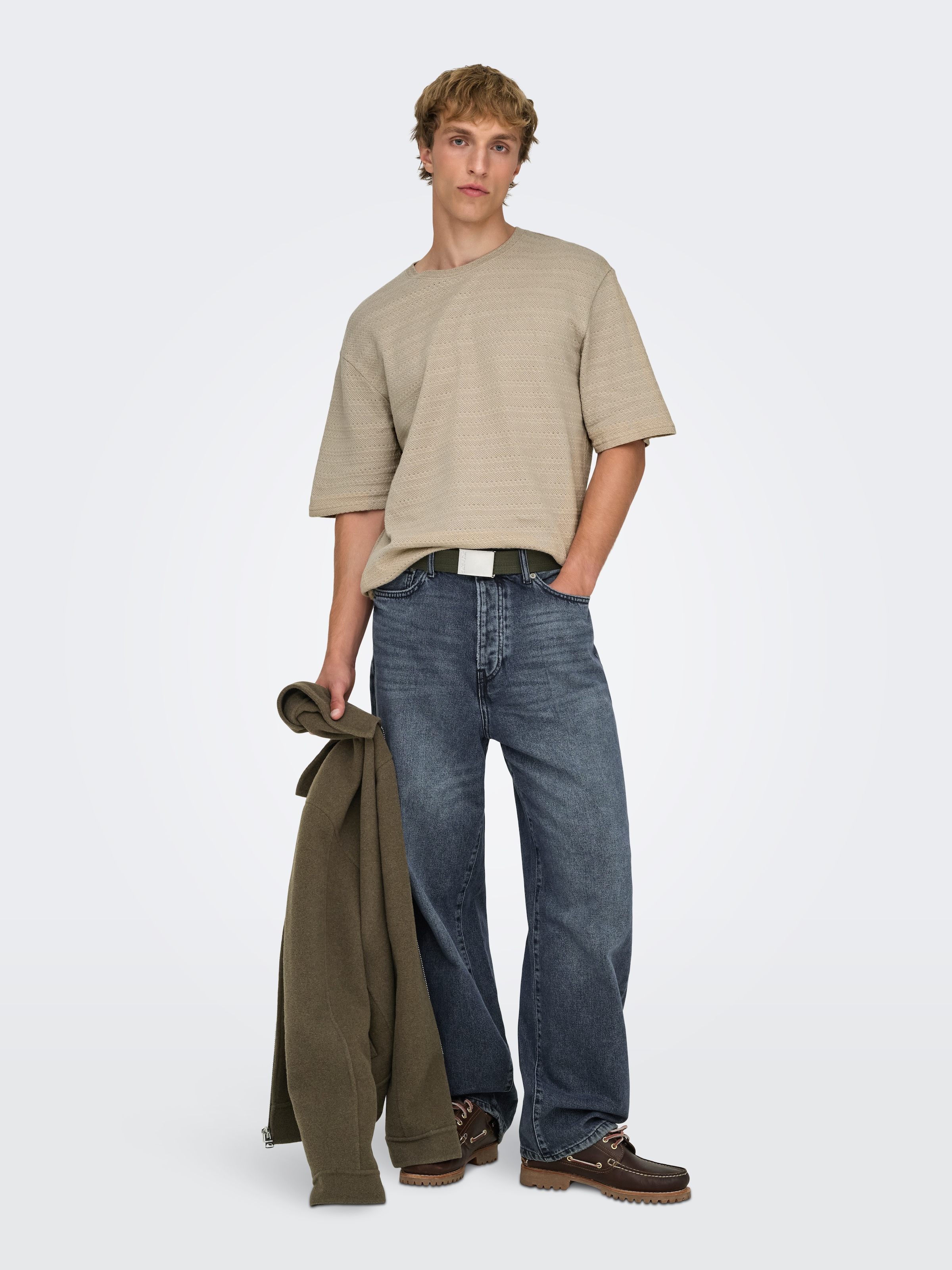 ONLY & SONS Pull à col rond »ONSGIVO REG 12 SS CREW KNIT NOOS« Coton, manches courtes, coupe normale