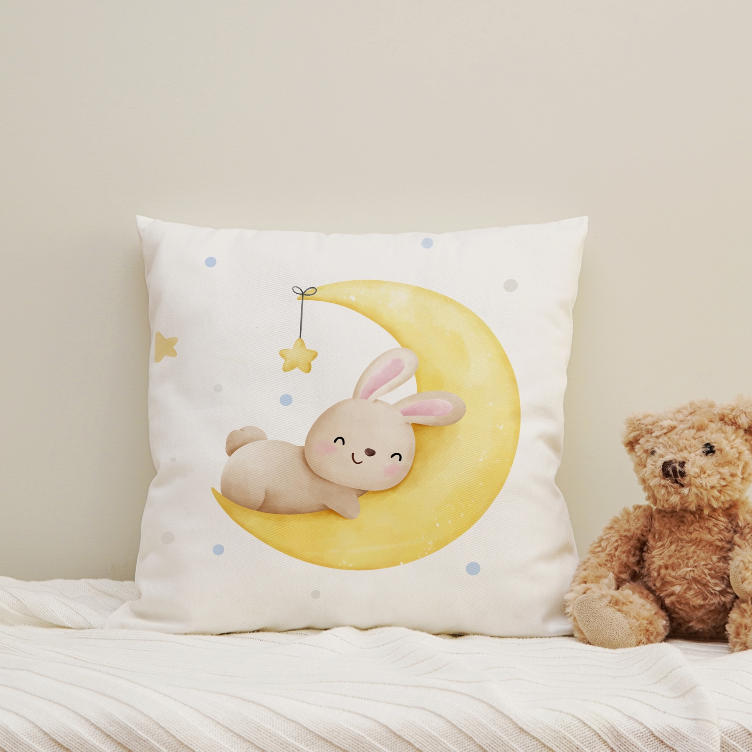 Image of queence Dekokissen "Schlafender Hase" Kissenhülle mit HD Premium Druck, geruchsneutral, 40x40cm