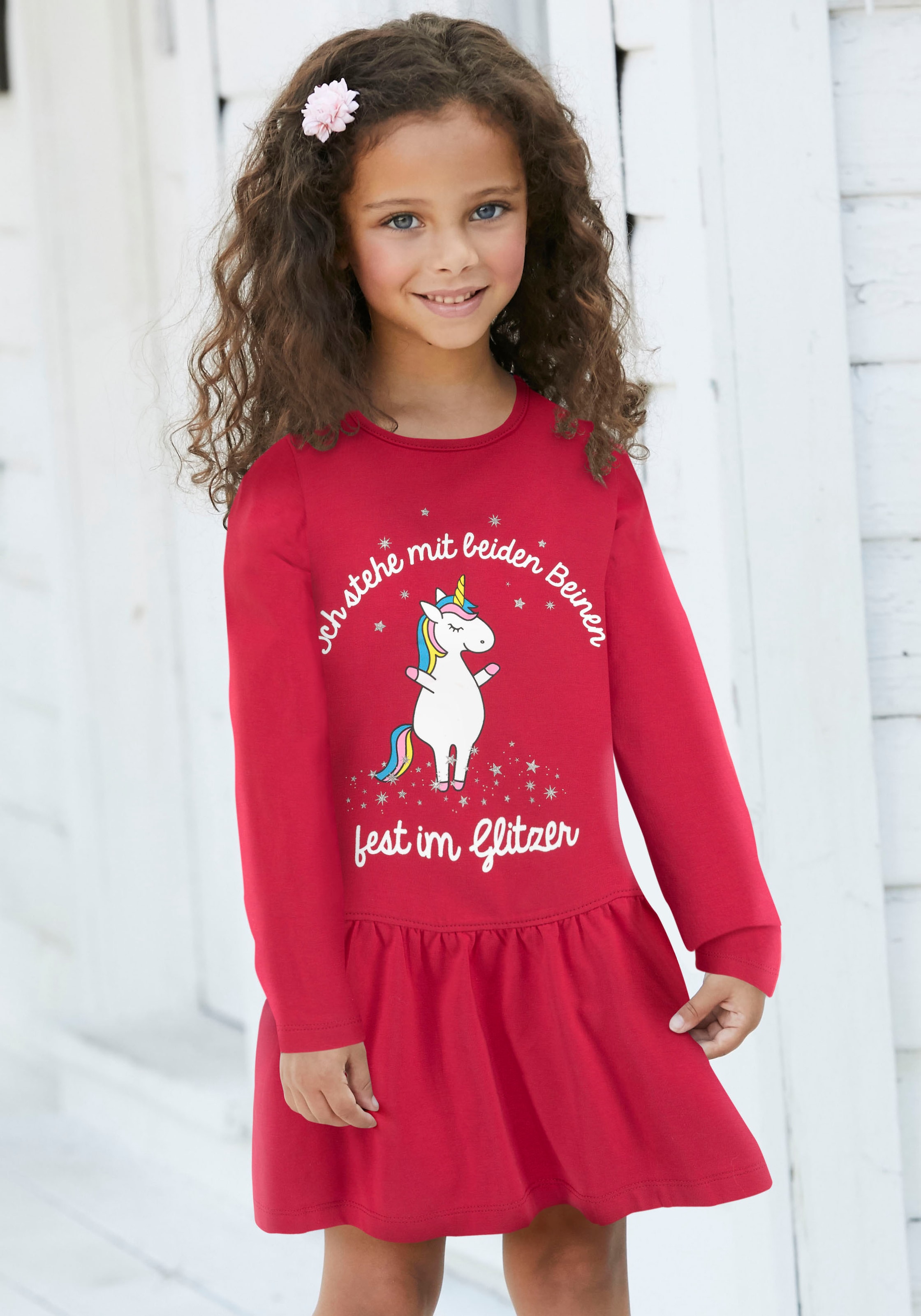 Modische KIDSWORLD Sprüchedruck mit - kaufen Jerseykleid ohne »Einhorn«, versandkostenfrei Mindestbestellwert
