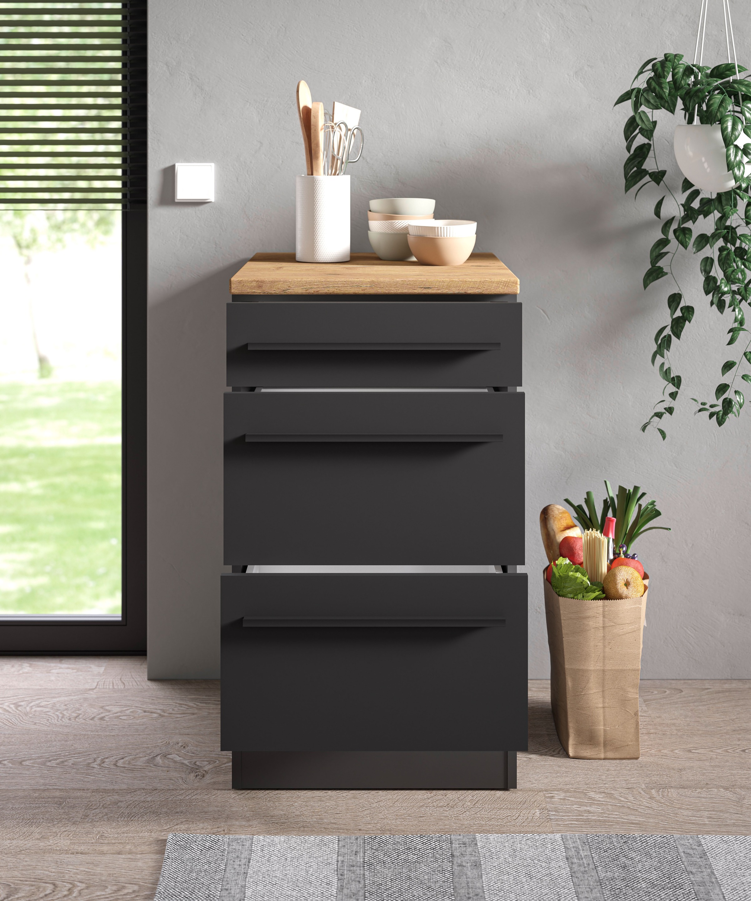 BASIC by Balculina Armoire basse »Jazz B/T/H 50x60x90 cm« 1 cuis tlg. Largeur 50cm, revêtement mélaminé