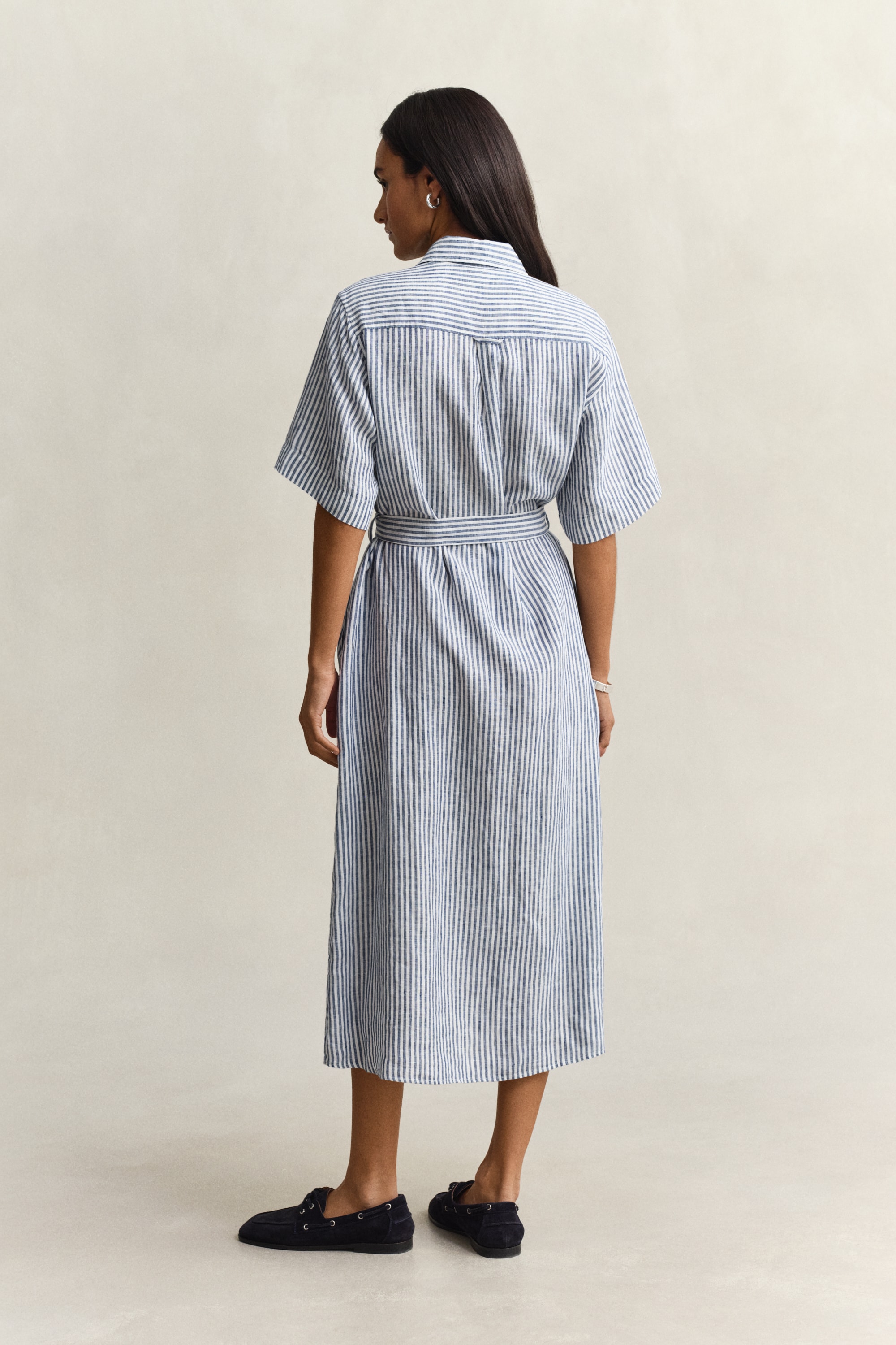Gant Robe chemisier »STRIPED LINEN« Poches dans les coutures latérales Regular fit mit Bindegürtel