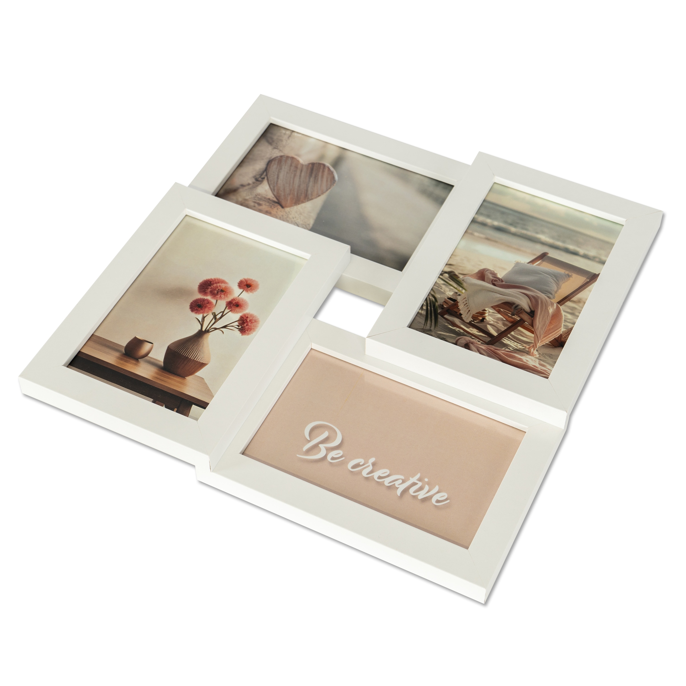 queence Bilderrahmen Collage »Rahmen 3D Holz in weiss« für 4 Bilder 1 Stk. tlg. Platz für 4 Fotos in 10x15cm