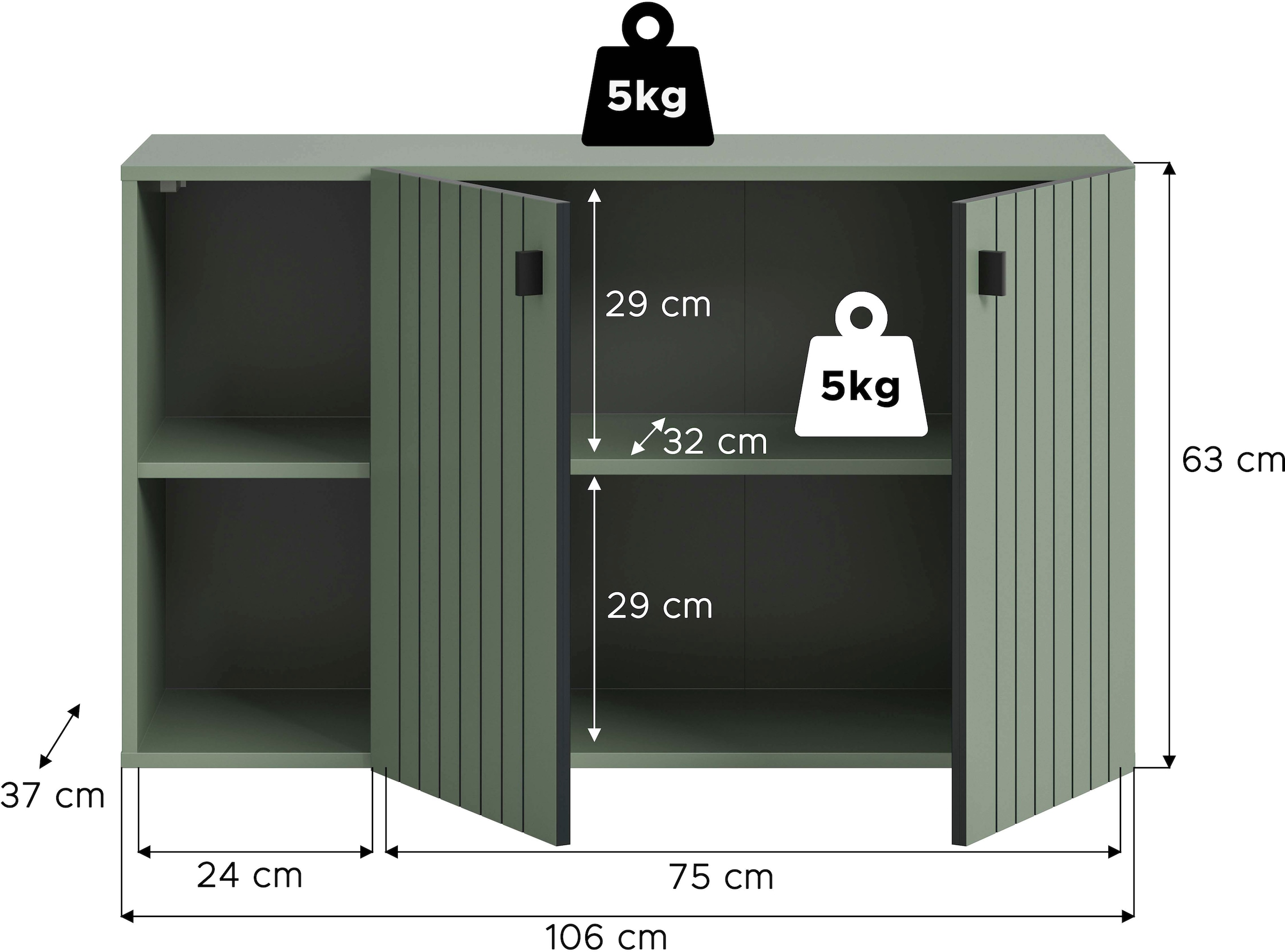 Home affaire Armoire à chaussures »TATIO, Breite 106 cm, hängend, Rillenopik, offene Fächer« 1 cuis tlg. Schuhschrank, Schuhkommode, Flurkommode, Kommode, Hängeschrank