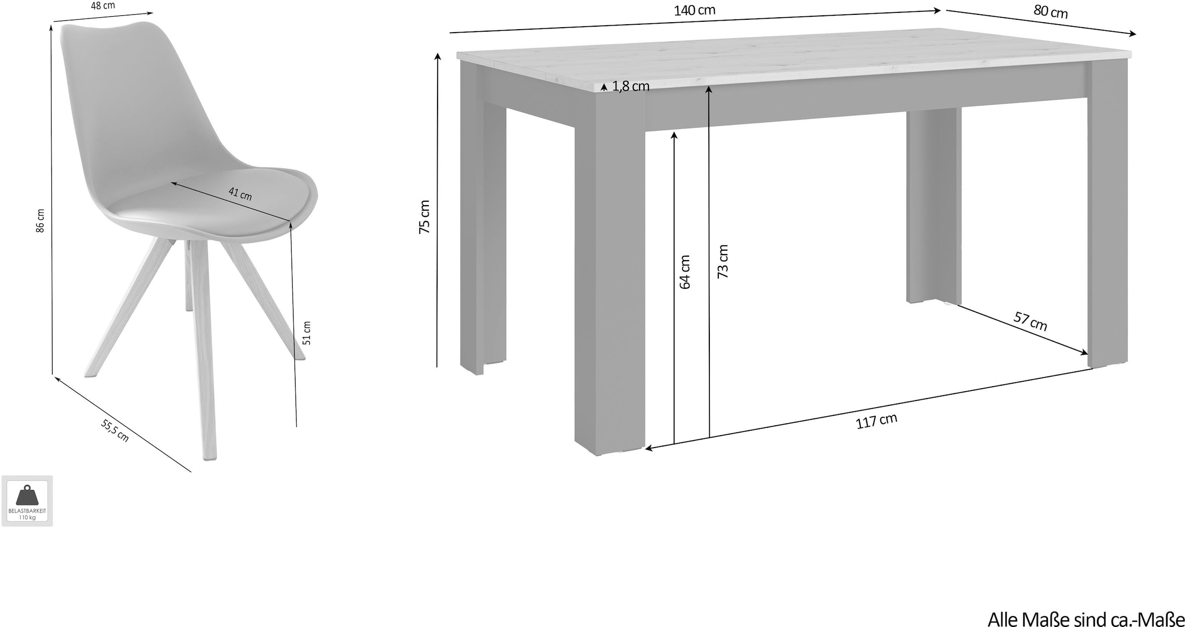 byLIVING Ensemble de salle à manger »Kira« Set, 5 cuis tlg. modernes Set mit 4 Stühlen in mehreren Farben und Grössen erhältlich