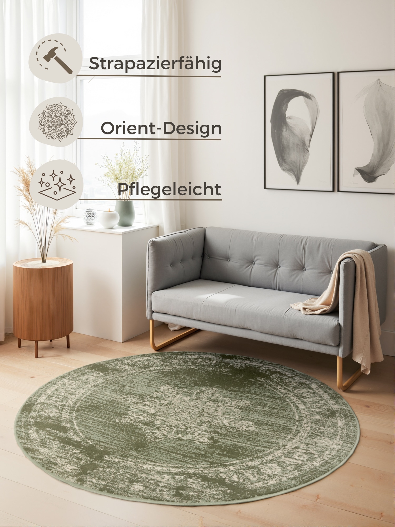HANSE Home Tapis »Lydia« Rond 9 mm Höhe Wohnzimmer, Schlafzimmer, Flur, Kurzflor, orientalisch, Vintage, weich