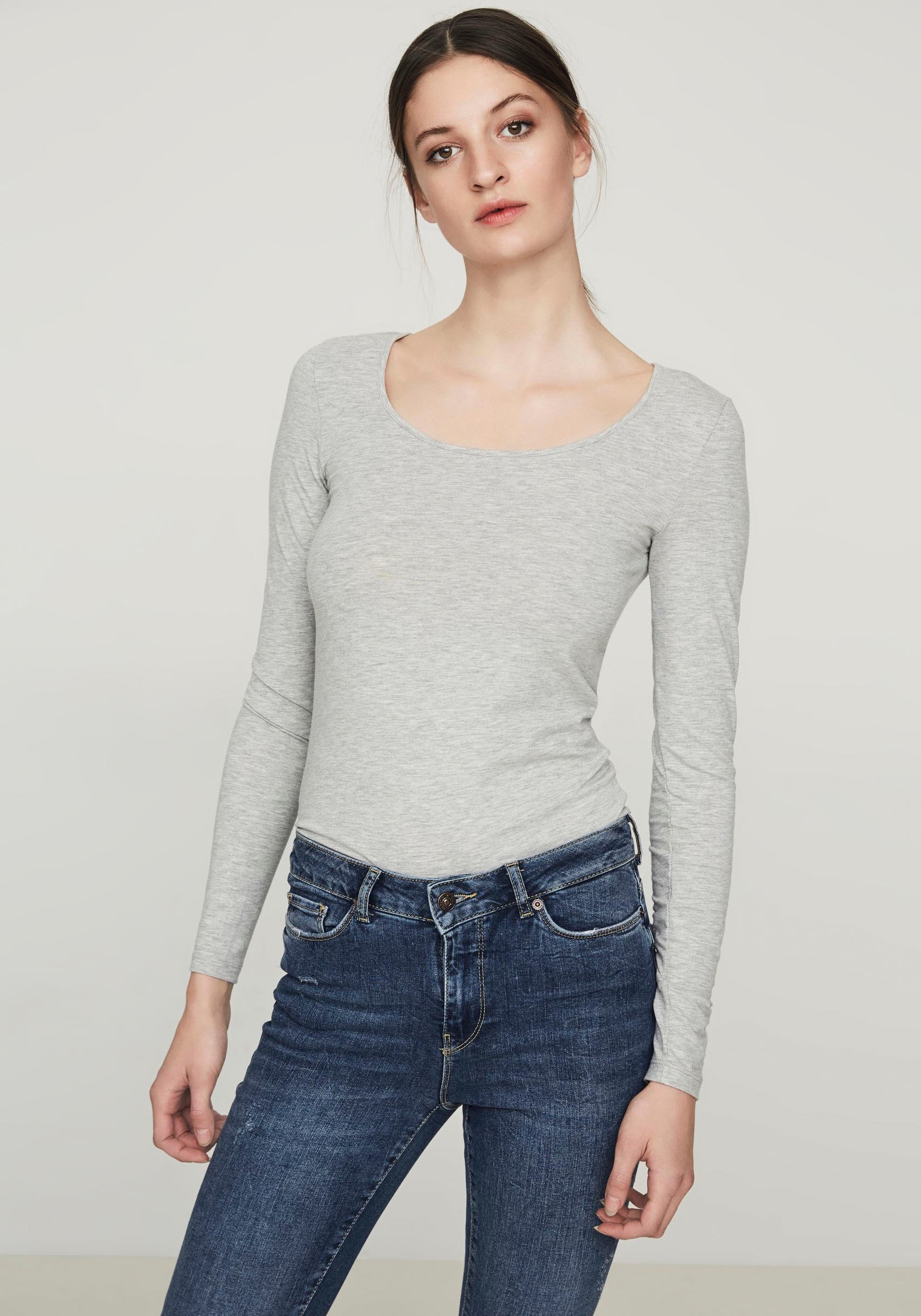 Image of Vero Moda "VMMAXI MY LS SOFT LONG U-NECK NOOS" Baumwollmischung, regular fit