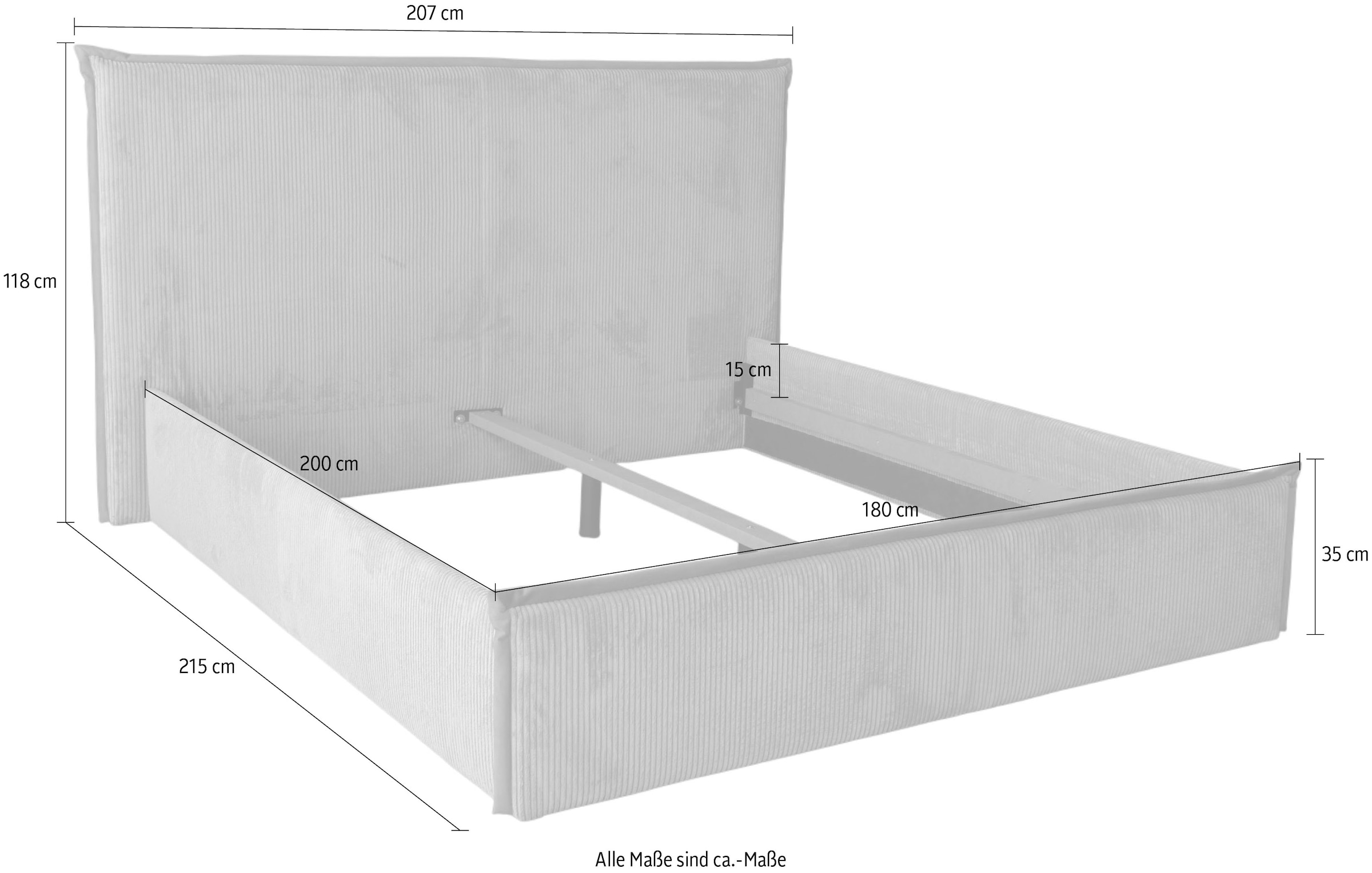 COLLECTION AB Lit rembourré »Marla erhältlich in der Breite 180x200cm, mit Cordstoff bezogen« wahlweise mit Lattenrost und King-Matratze (28cm)