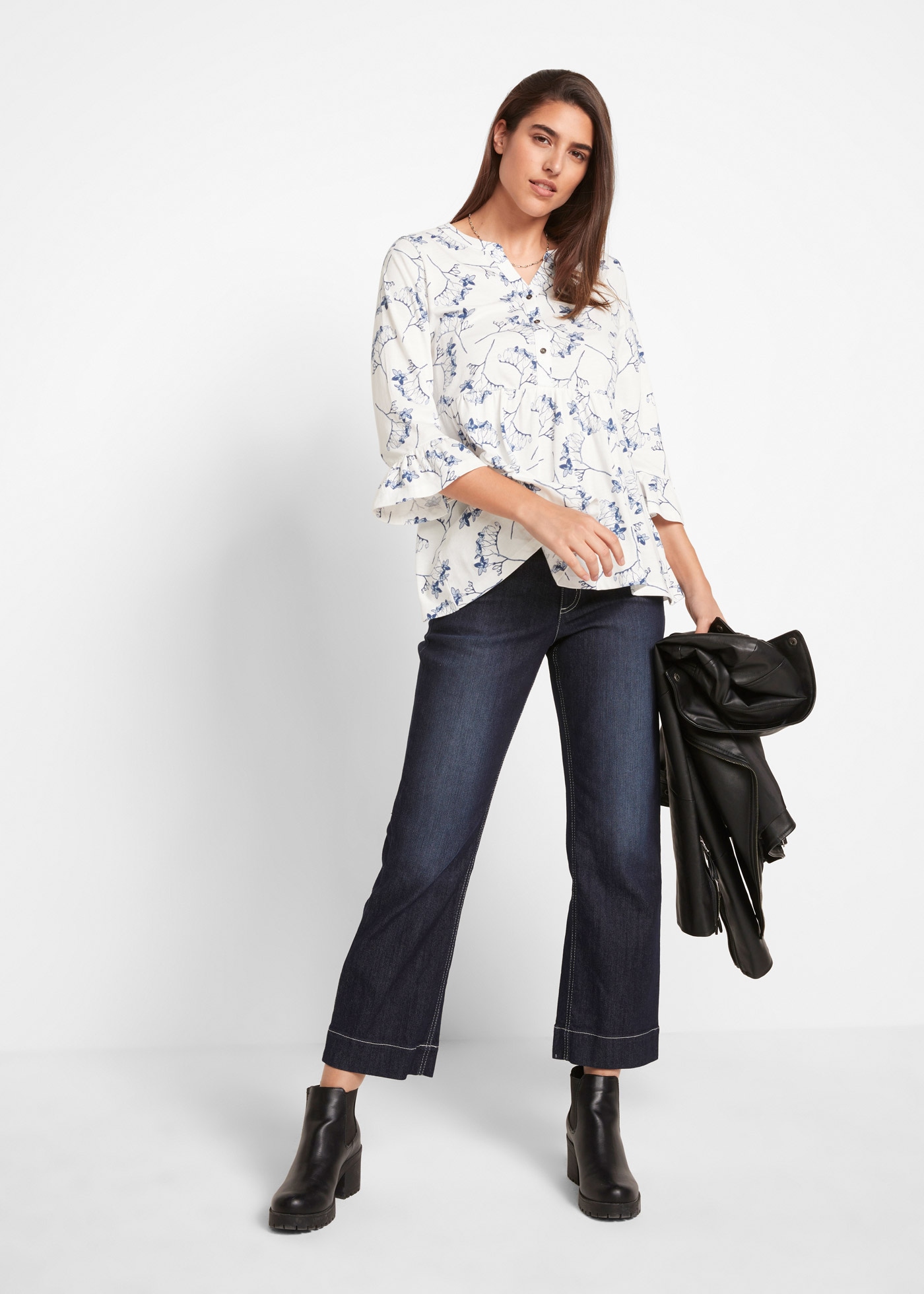 bonprix T-shirt tunique ausgestellte Passform, 3/4-Ärmel, für Frühling und Sommer