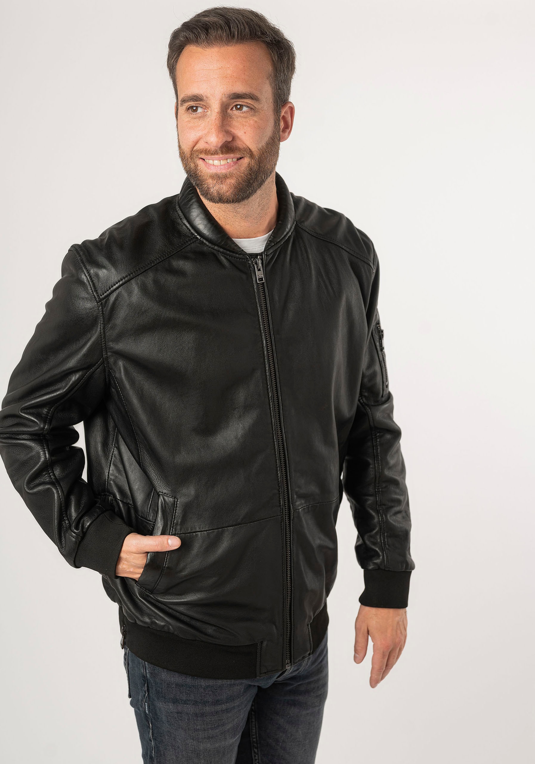 Mauritius Lederjacke »2Mkaira OS«, mit Reissverschluss, Strickbündchen, Ärmeltasche