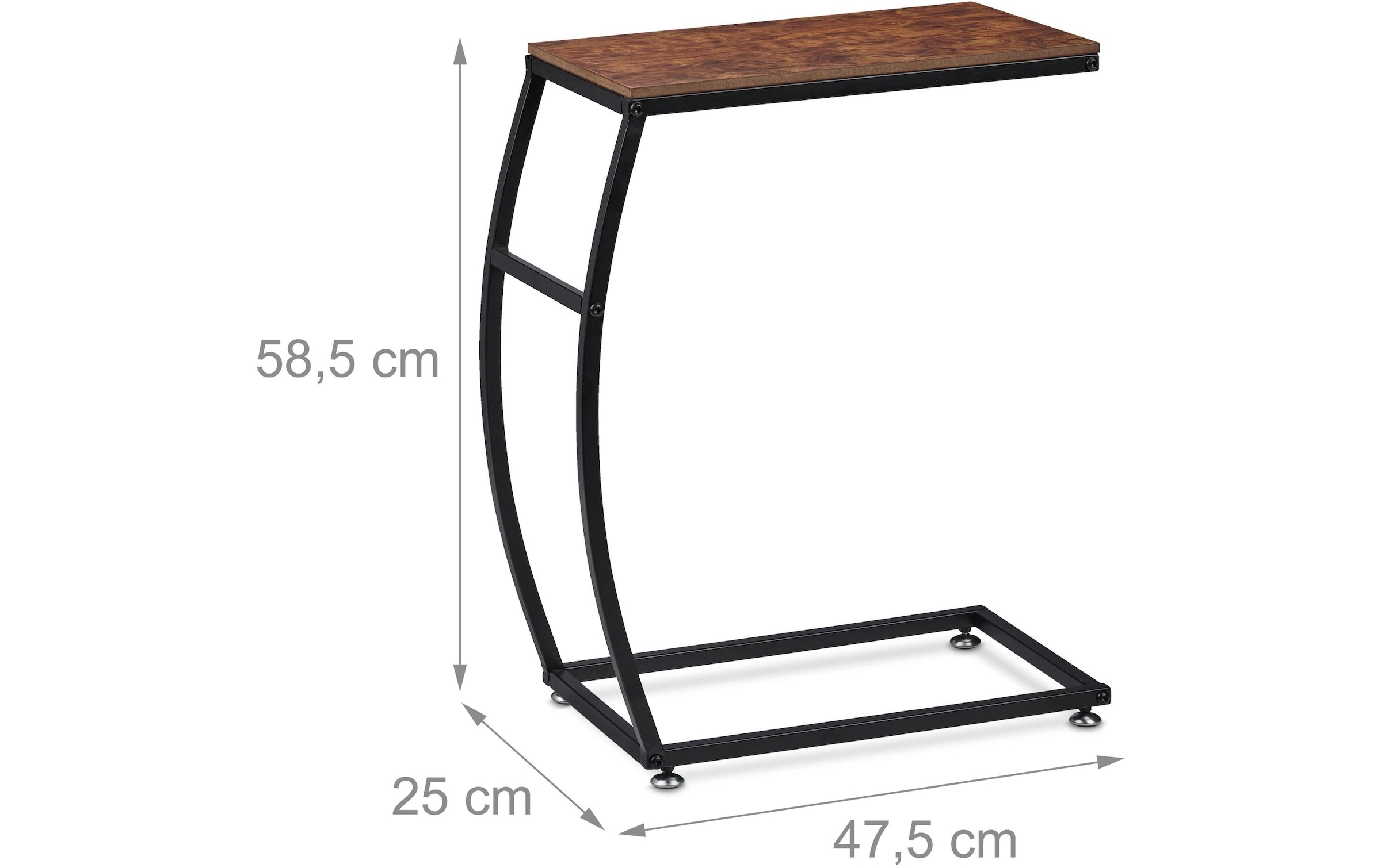 Relaxdays Tavolino Laterale A Forma Di C, 58,5 X 47,5 X 25 Cm, Tavolo Da Divano E Letto, Serviletto Industrial, Marrone