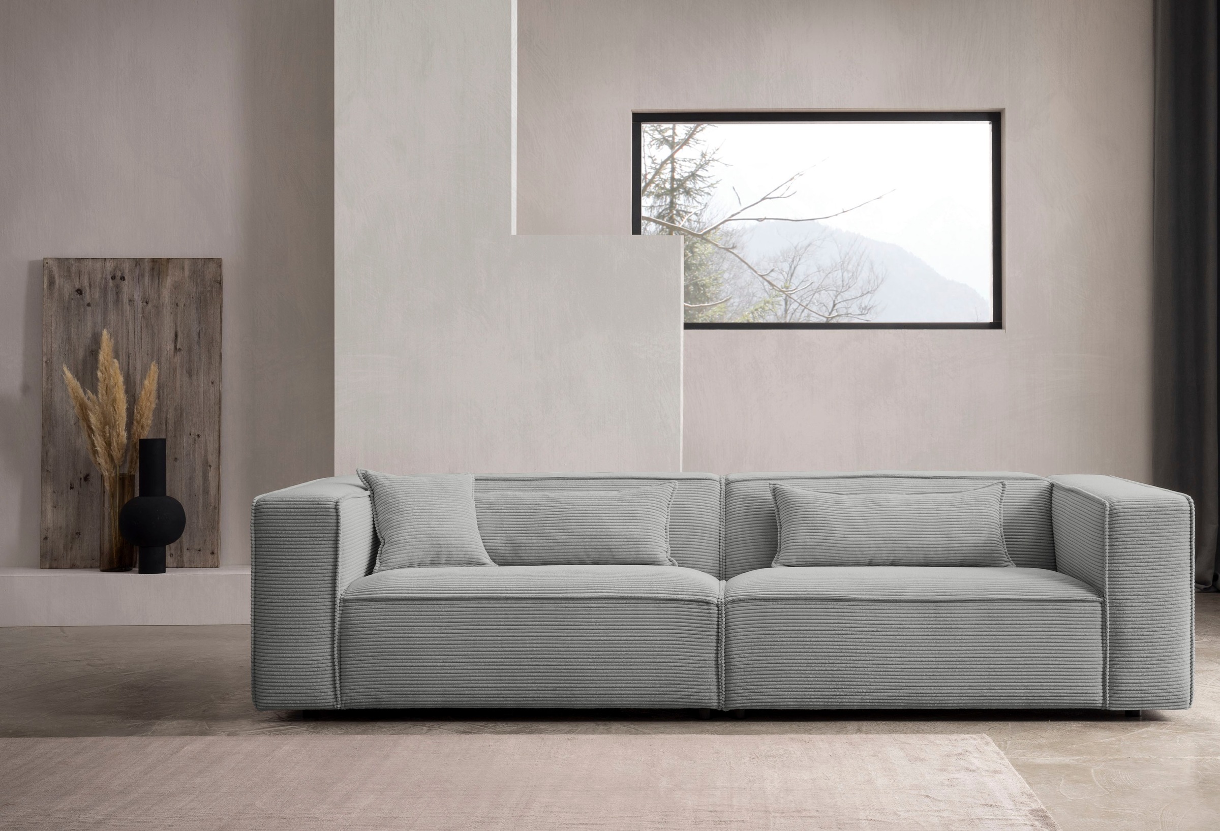 LeGer Home by Lena Gercke 3-Sitzer »PIARA, Couch mit Kedernaht, Sofa in Cord oder Leinenoptik«, schwarze Füsse, bequemer Sitzkomfort