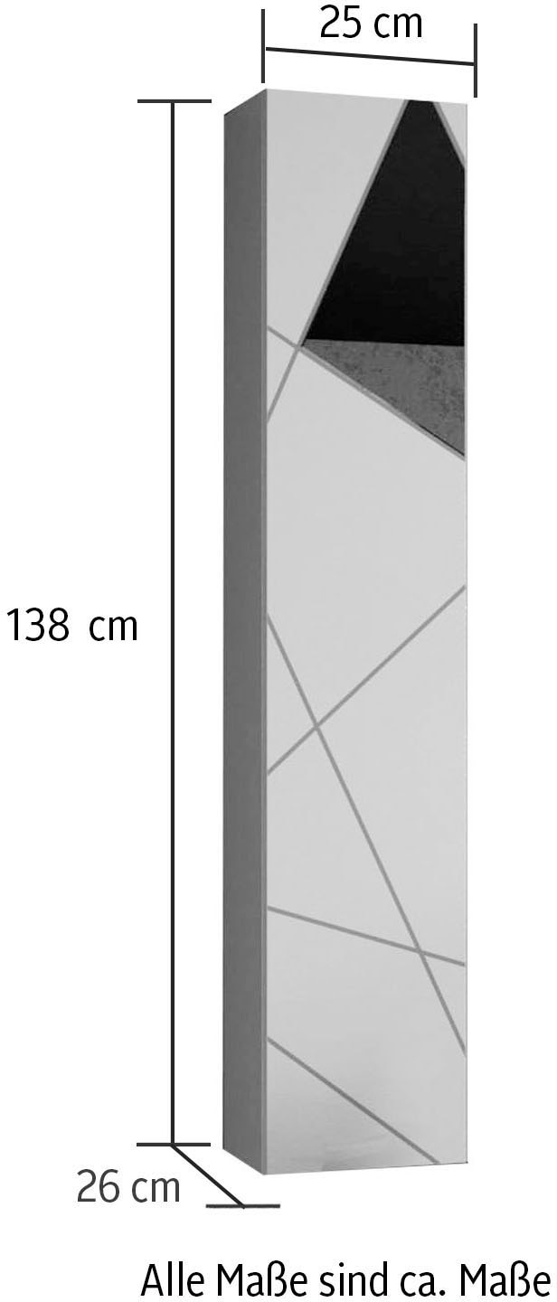 welltime Hängeschrank »Vittoria« 1 Tür, Höhe 138 cm, Breite 25 cm, Front mit Siebdruck u. Spiegel