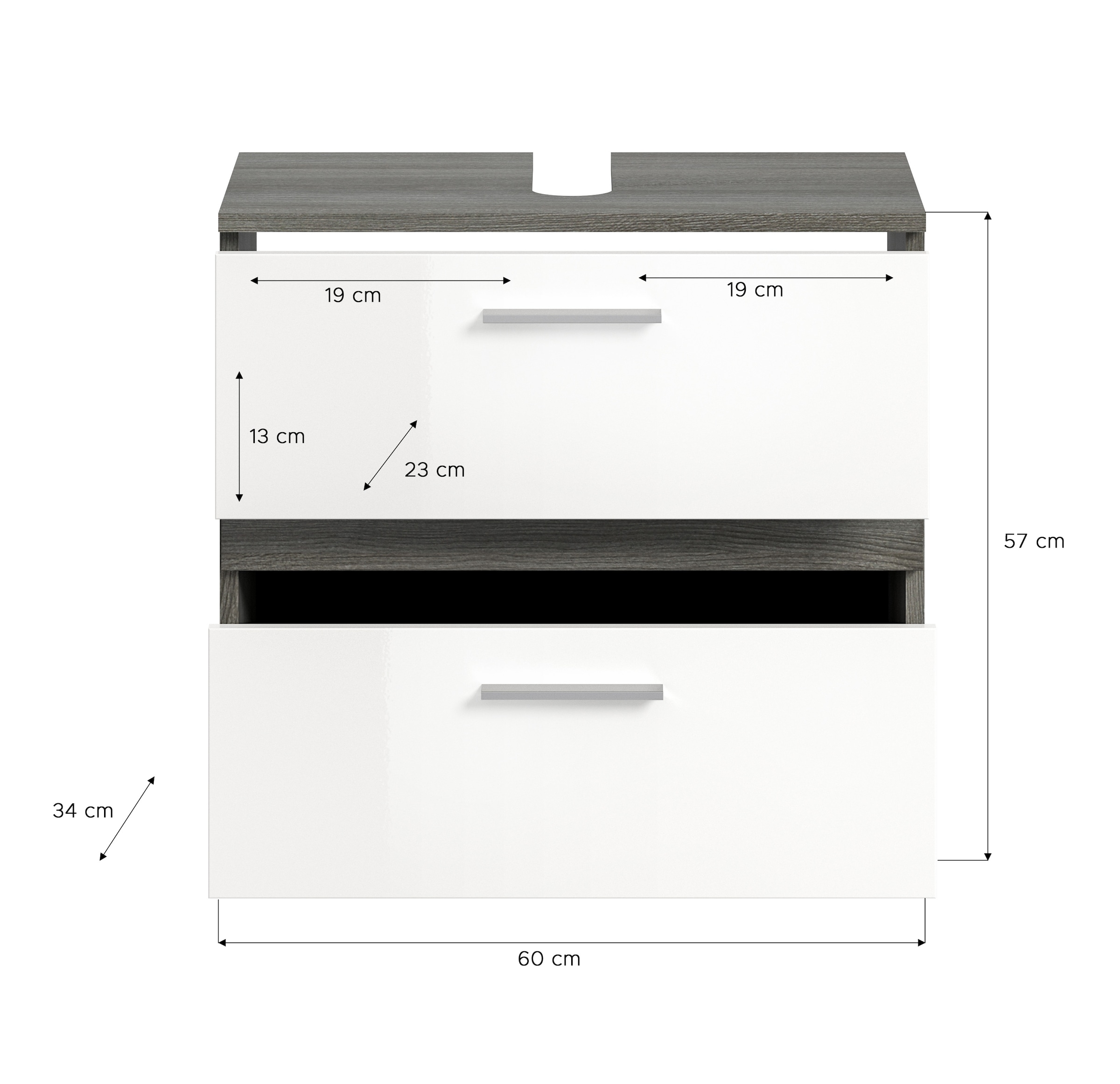 welltime Waschbeckenunterschrank »LUCCA, TOPSELLER!, Breite 60 cm, 2 Schubkästen, hochwertige MDF Front«, Badschrank, Bad-Möbel, Badezimmer