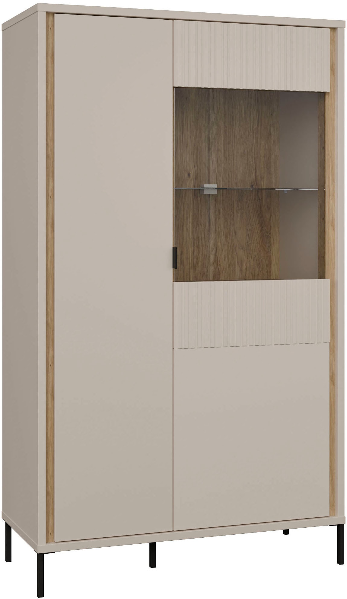Image of FORTE Highboard "Forte Seravel Highboard, Kashmir Beige/Mauvella Eiche opt. Beleuchtung" B/H/T 94,1/160,8/41,5 viel Stauraum, Lamellenoptik
