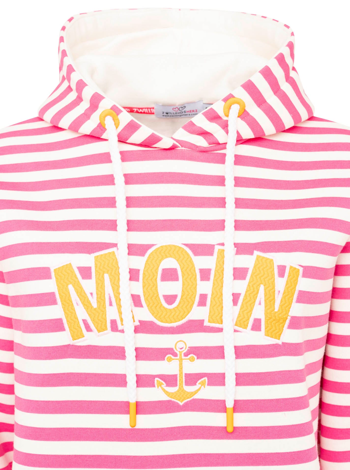 Zwillingsherz Kapuzensweatshirt »"Streifen Moin"«, gestreift, grosse "MOIN"- und Anker -Stickerei, Tasche vorne