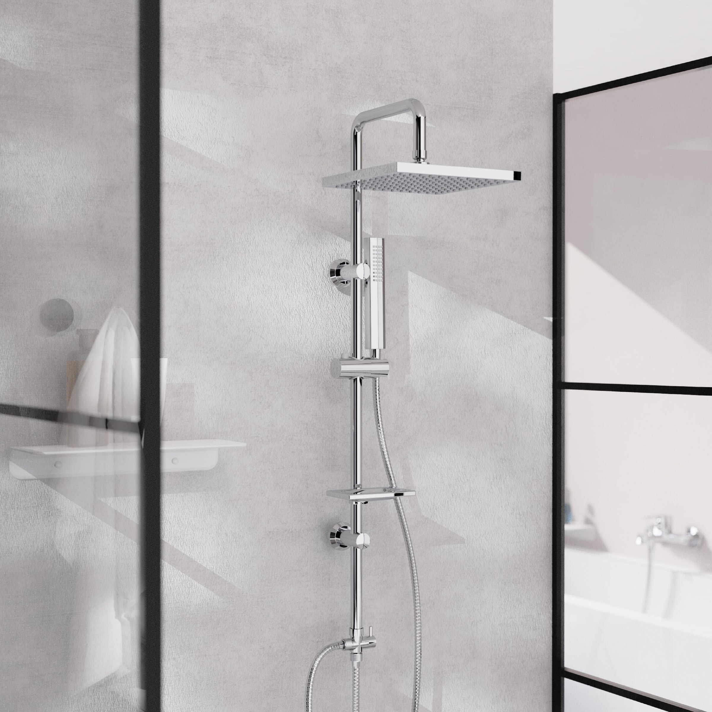 welltime Set de douche à barres »LINA« Überkopfbrause mit Seifenablage, 20 cm Kantenlänge.