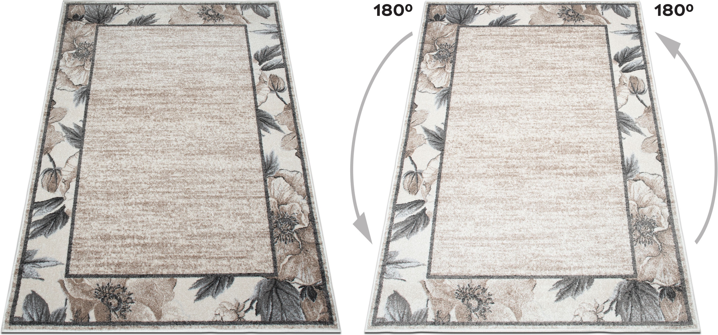 GOODproduct Teppich »Florent mit Rahmen, Blumen Design« rechteckig 9 mm Höhe Floral, detailreiche Blüten, meliert, elegant, Wohnzimmer