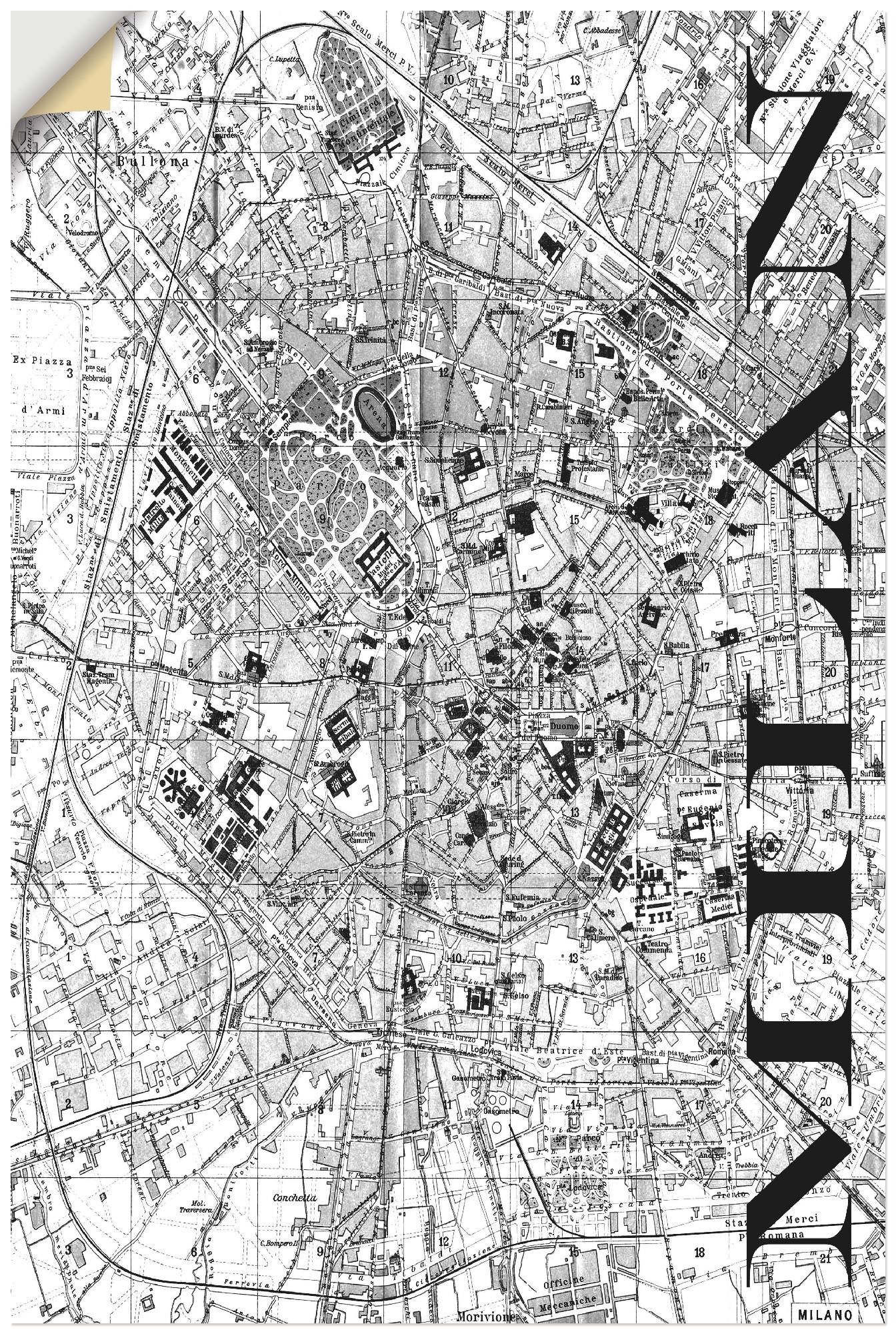 Image of Artland Wandbild »Mailand Karte Strassen Karte«, Italien, (1 St.), in vielen Grössen & Produktarten - Alubild / Outdoorbild für den Aussenbereich, Leinwandbild, Poster, Wandaufkleber / Wandtattoo auch für Badezimmer geeignet bei Ackermann Versand Schweiz