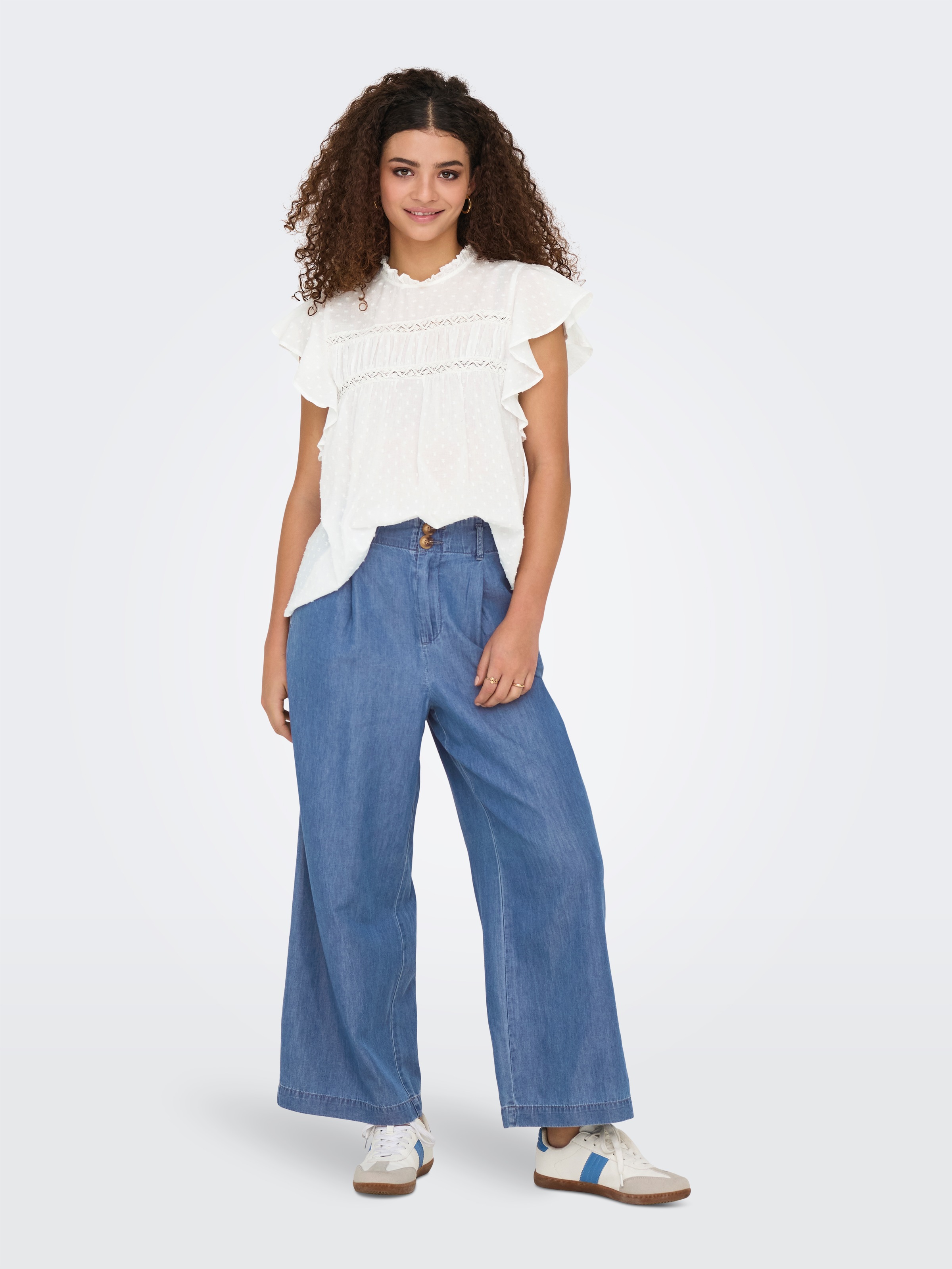 ONLY Rüschentop »ONLKATTI S/S DOBBY TOP WVN NOOS« Baumwolle, regular fit