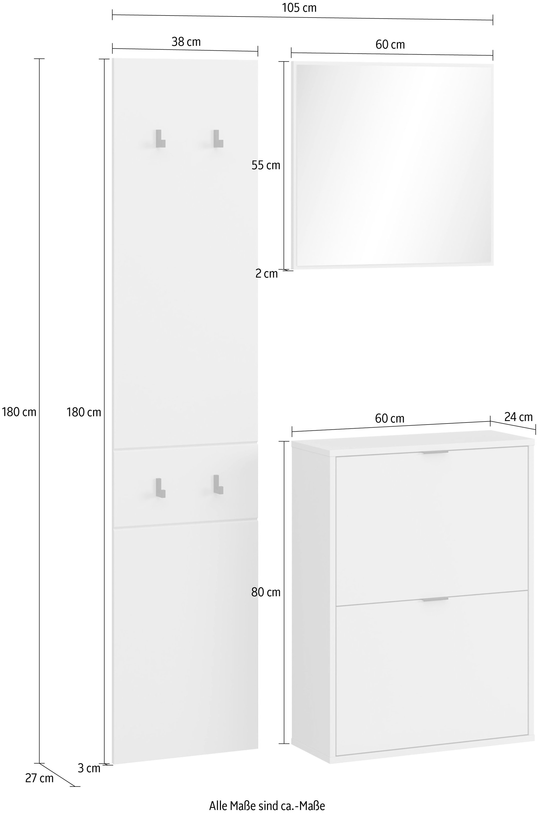 HBZ Ensemble de vestiaires »Florenz Garderobe B/H/T 105x180x27 cm« 3 cuis tlg.