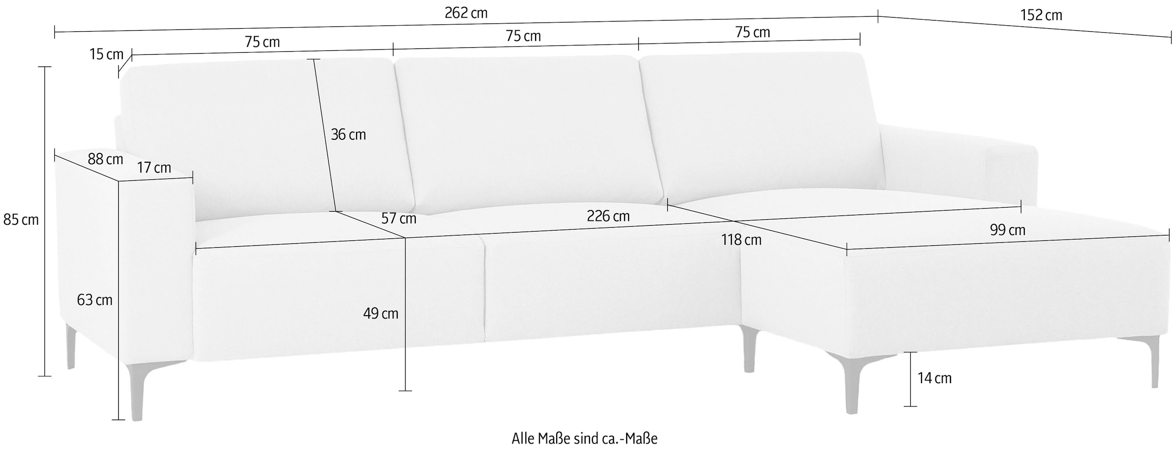Home affaire Ecksofa »Tournon, L-Form, Breite 262 cm, Webstoff, Chenille«, Designsofa im nordischen Stil, Wellenunterfederung, Metallfüsse