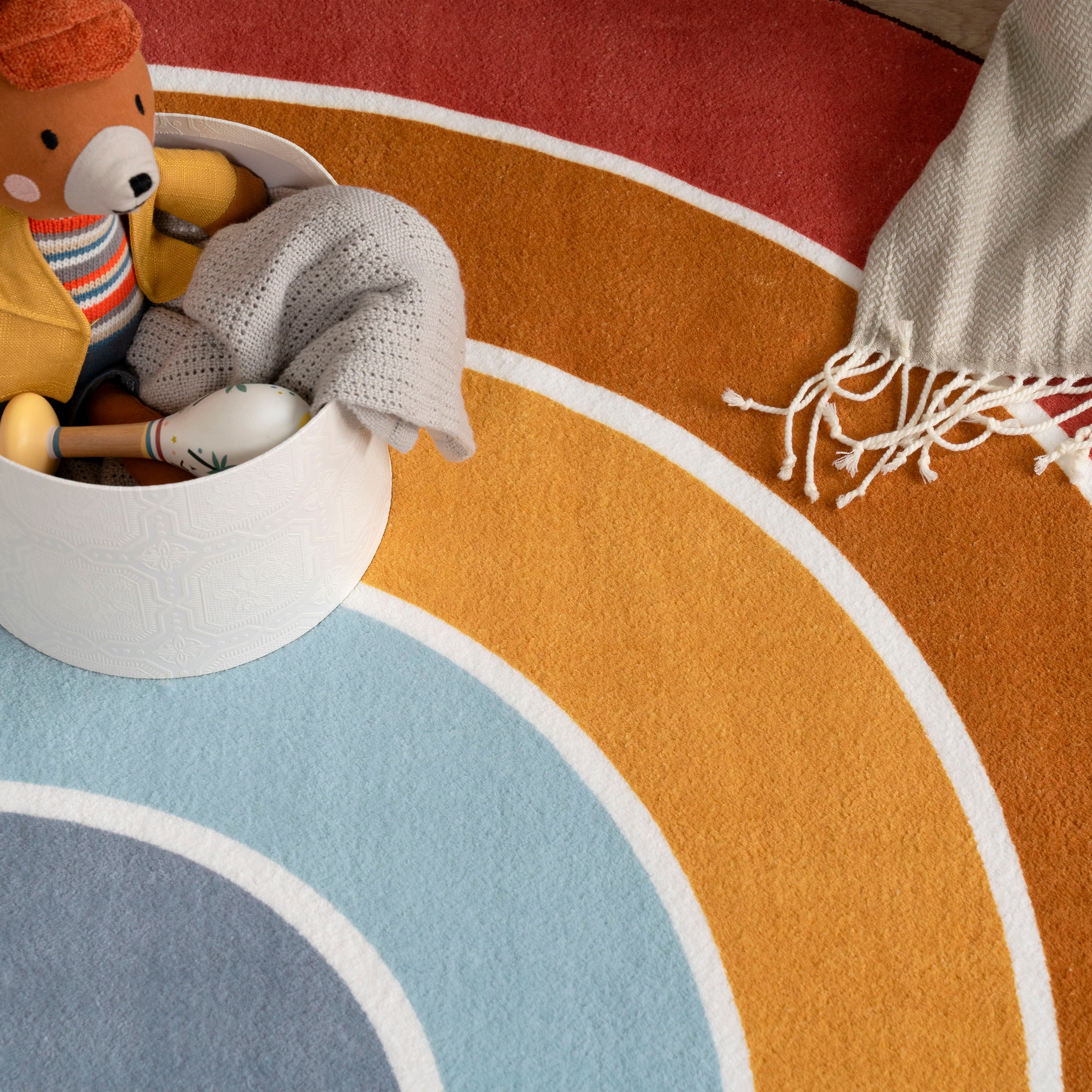 Paco Home Tapis pour enfants »Niloya 366« Demi-rond 12 mm Höhe Spielteppich, Kurzflor, Motiv Regenbogen, waschbar