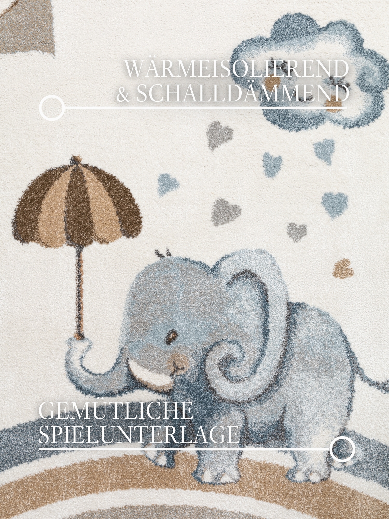 Villeroy & Boch Kinderteppich »Walk like an Elephant Rainy Party Teppich« rechteckig 9 mm Höhe Spielteppich weich, Kinderzimmer, Boho Kids Spielunterlage, Tieremotiv
