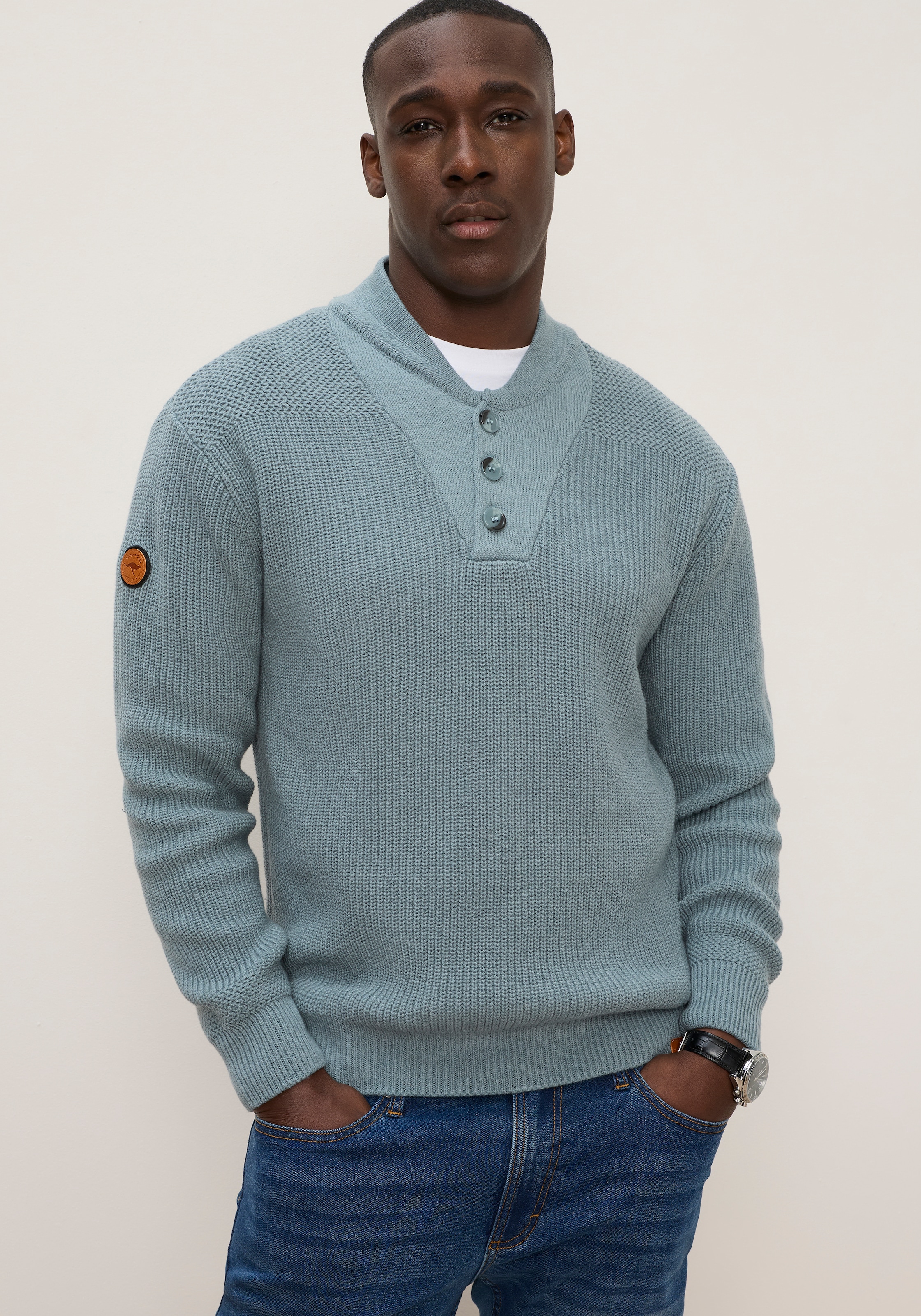Image of KangaROOS Strickpullover mit Stehkragen, Regular Fit, aus Baumwolle, Langarm