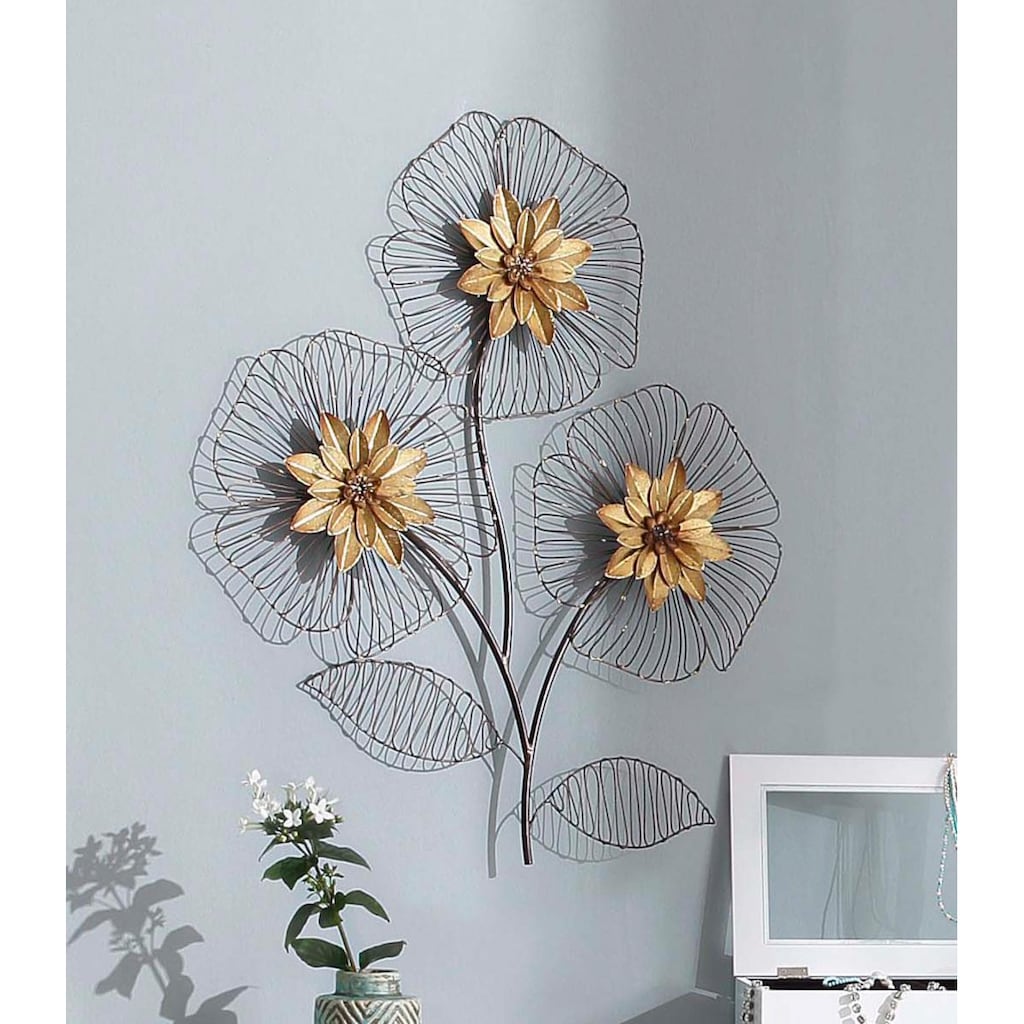 HOFMANN LIVING AND MORE Wanddekoobjekt »Wanddeko Blumenbouquet«, Wanddekoration, Motiv Blüten, aus Metall