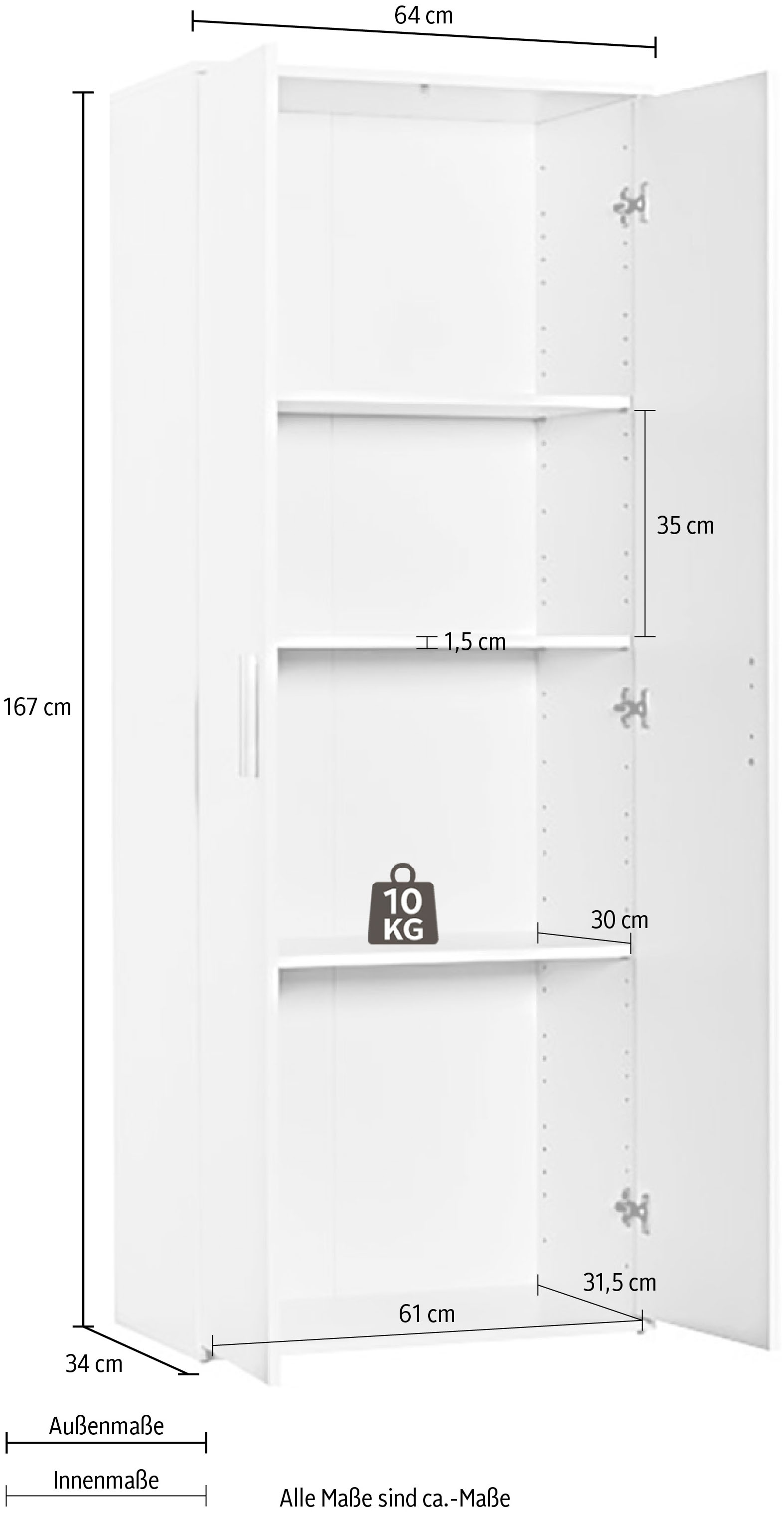 Procontour Armoire multi-usages »Schrank Clara« hauteur 167cm avec étagères réglables en hauteur