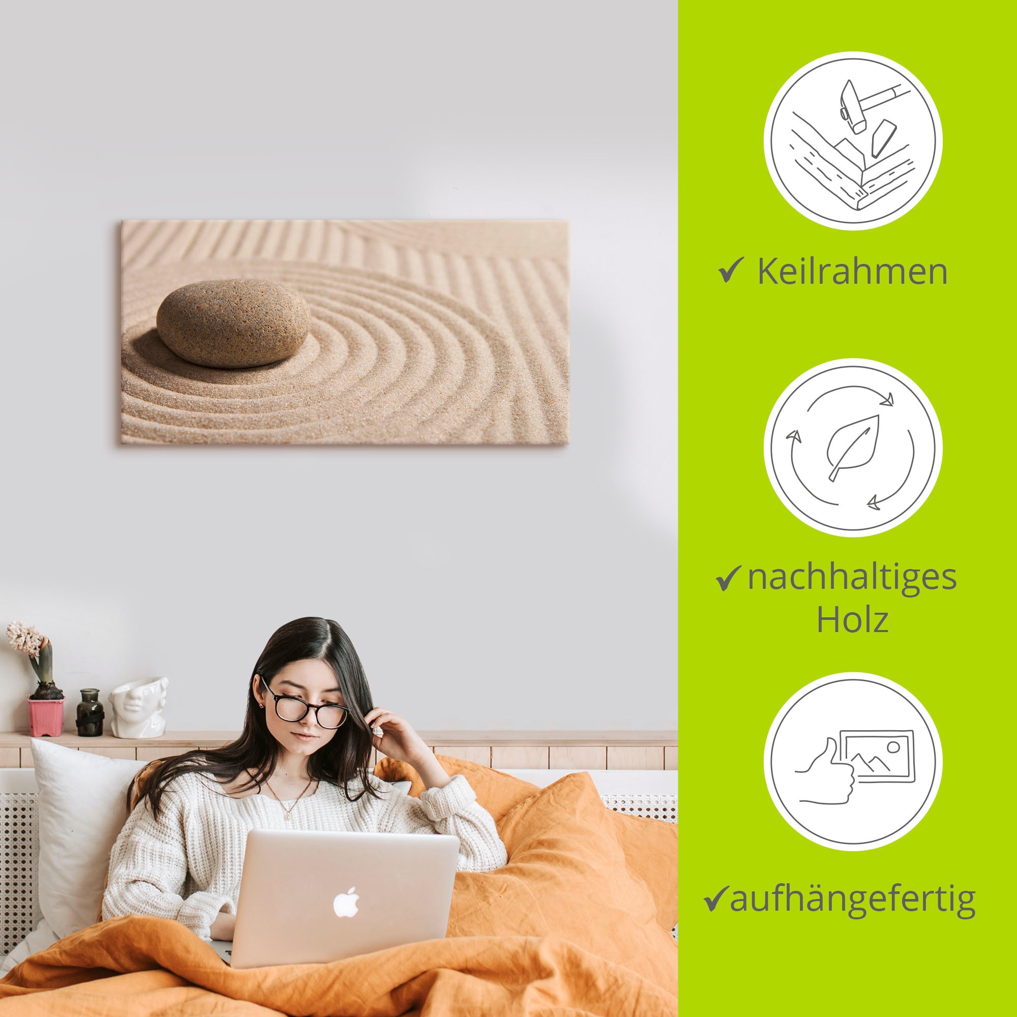 Artland Wandbild »Mini Zen Garten - Sand«, Zen, (1 St.), als Leinwandbild, Poster, Wandaufkleber in verschied. Grössen