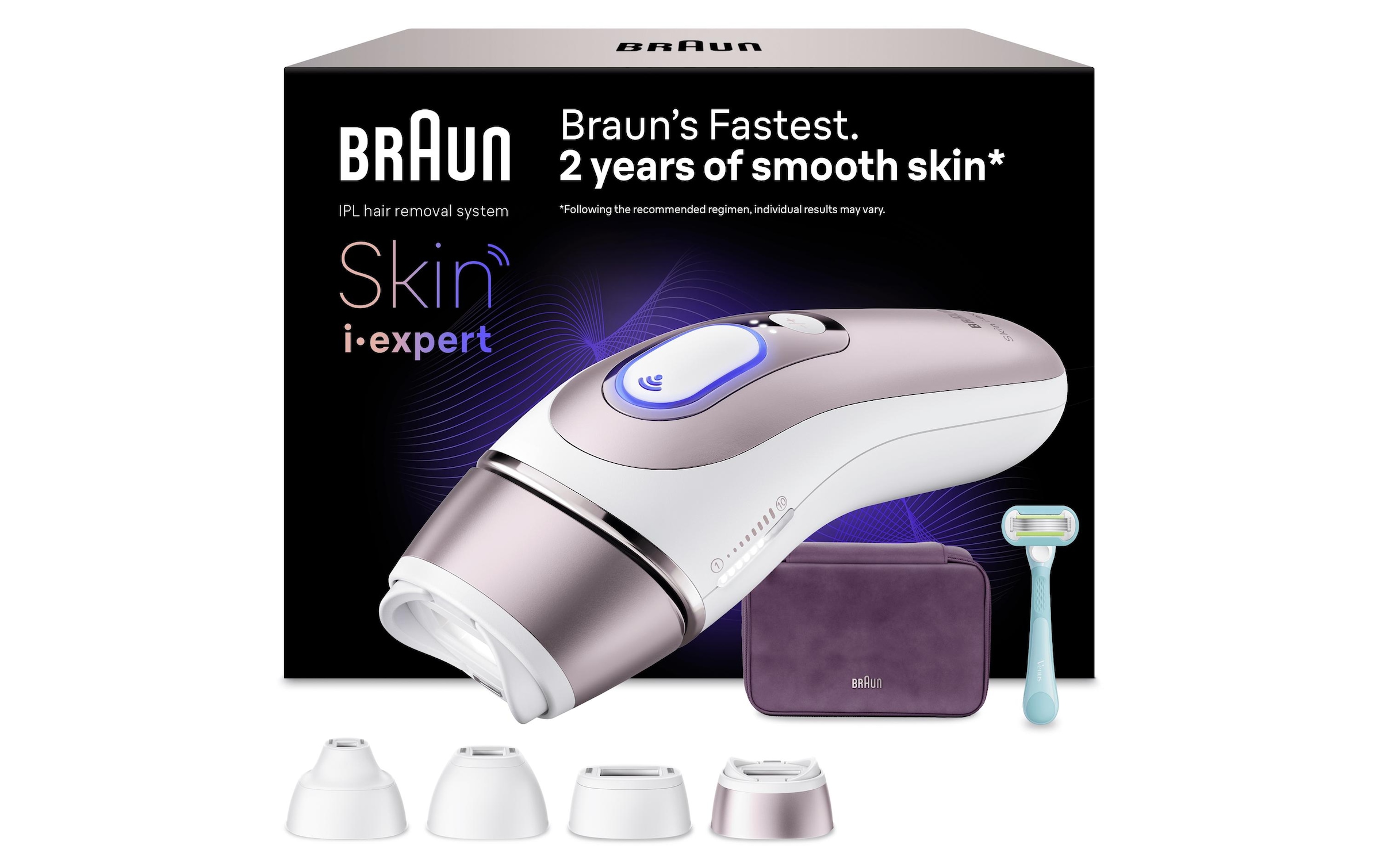 Braun Épilateur IPL »Skin i-expert Pro IPL PL7431« 400.000 Lichtimpulse mit kostenloser App, 4 smarte Aufsätze, Tasche
