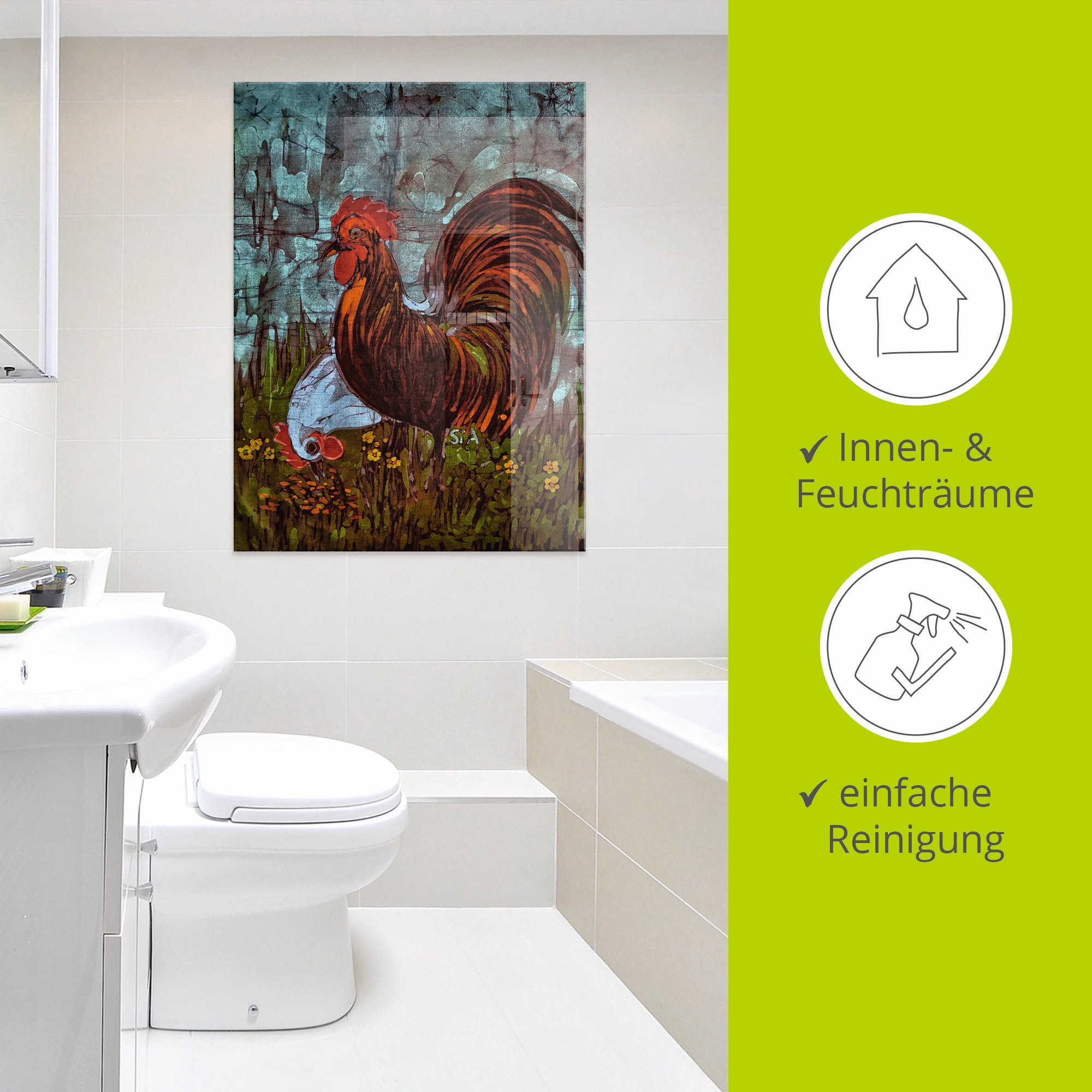 Artland Glasbild »Zweisam - Hahn und Henne«, Vögel, (1 St.), in verschiedenen Grössen