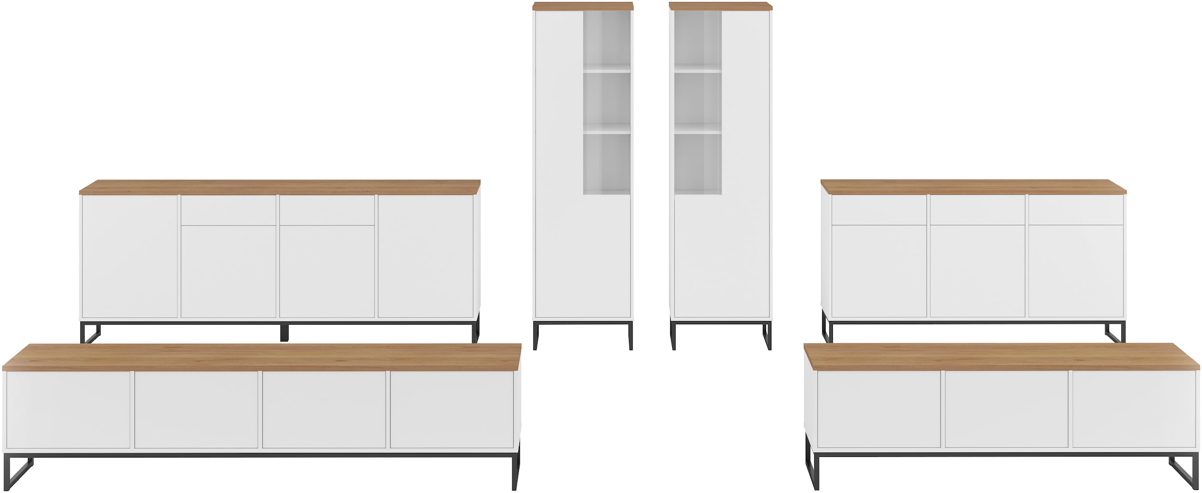 Home affaire Buffet »Alto, Breite 208,5 cm, grifflose Kommode 4 Türen/2 Schubkästen.« Schubladenschrank mit viel Stauraum, Einlegeböden verstellbar