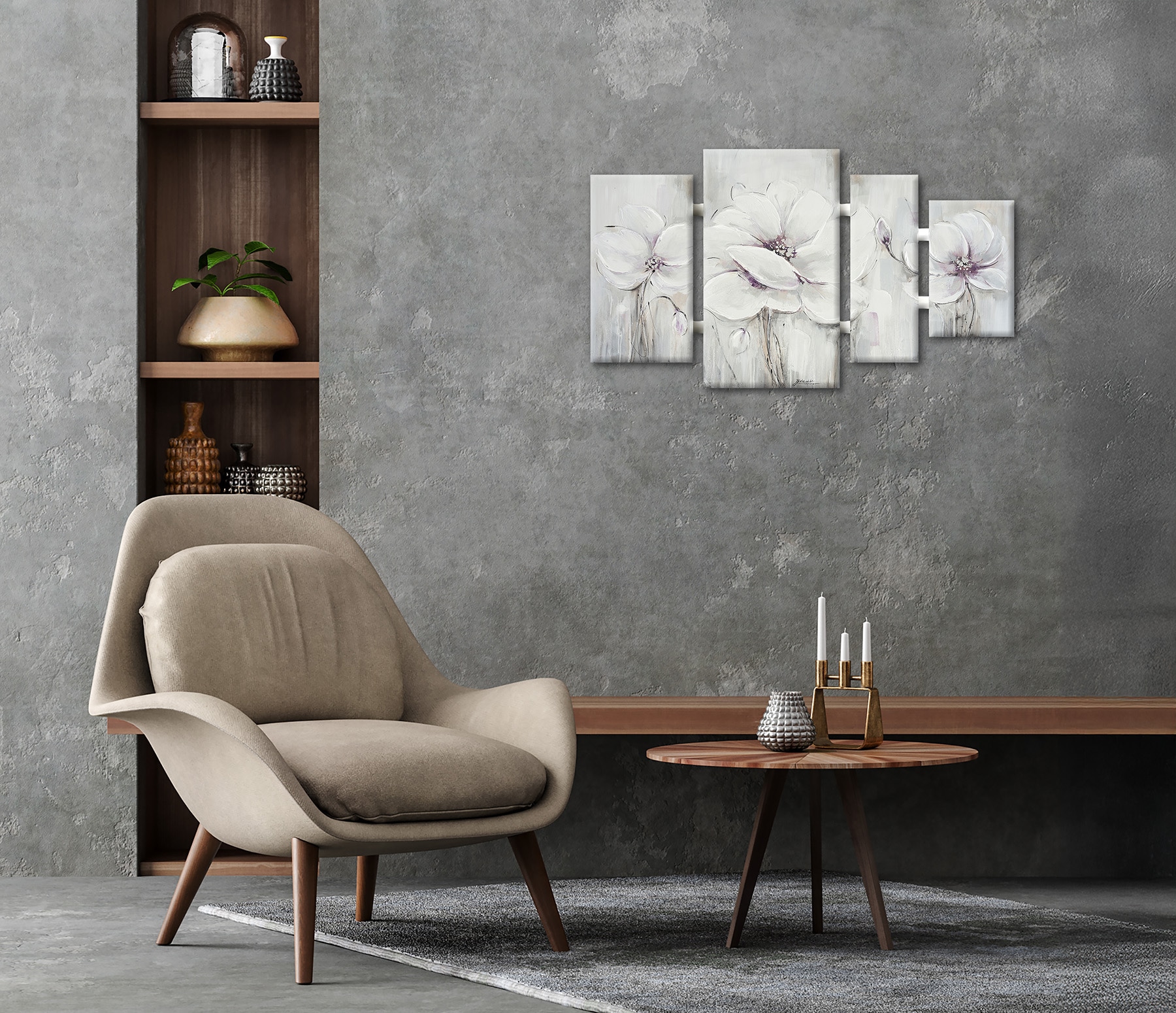 Bönninghoff Ölgemälde »handarbeit 4-teilig BLUMEN 70x124 cm – Wandbild Deko modern« Blumen | Blumenbilder 1 Stk. tlg. handgefertigt, jedes Bild ein Unikat