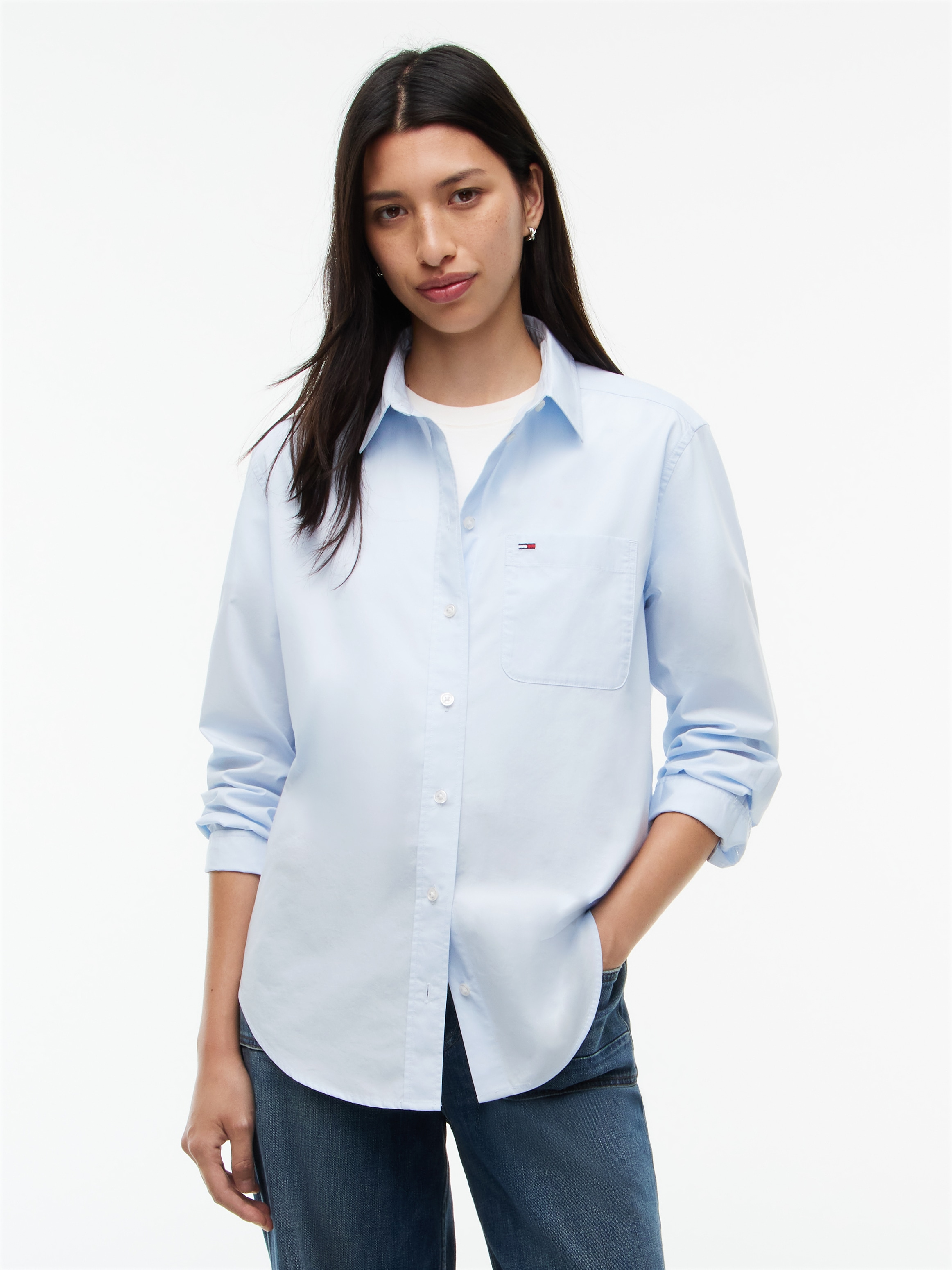 Image of Tommy Jeans Langarmbluse "TJW RLX ESSENTIAL SHIRT" Baumwolle, relaxed fit