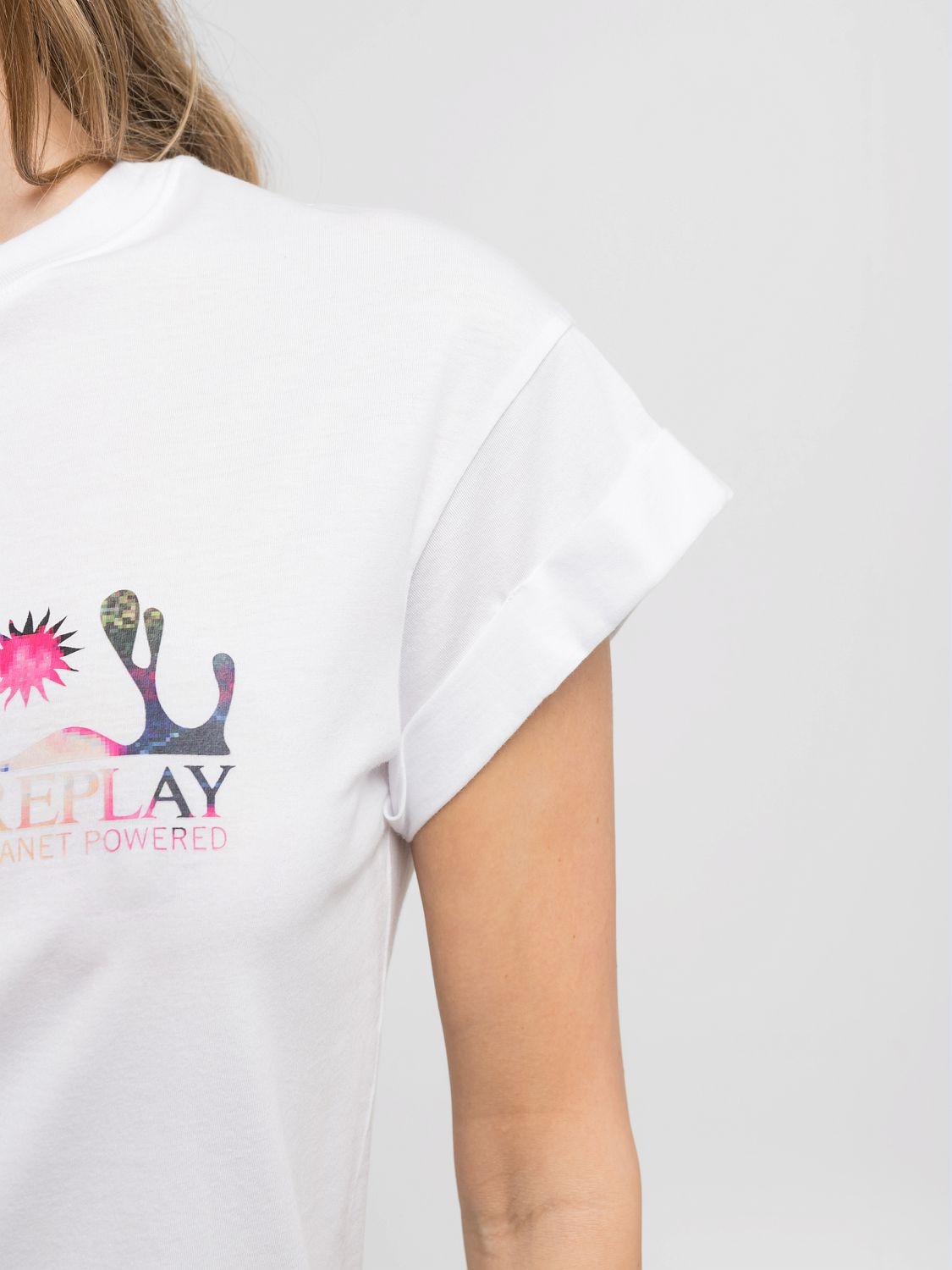 Replay T-Shirt, mit umgeschlagenen Ärmeln