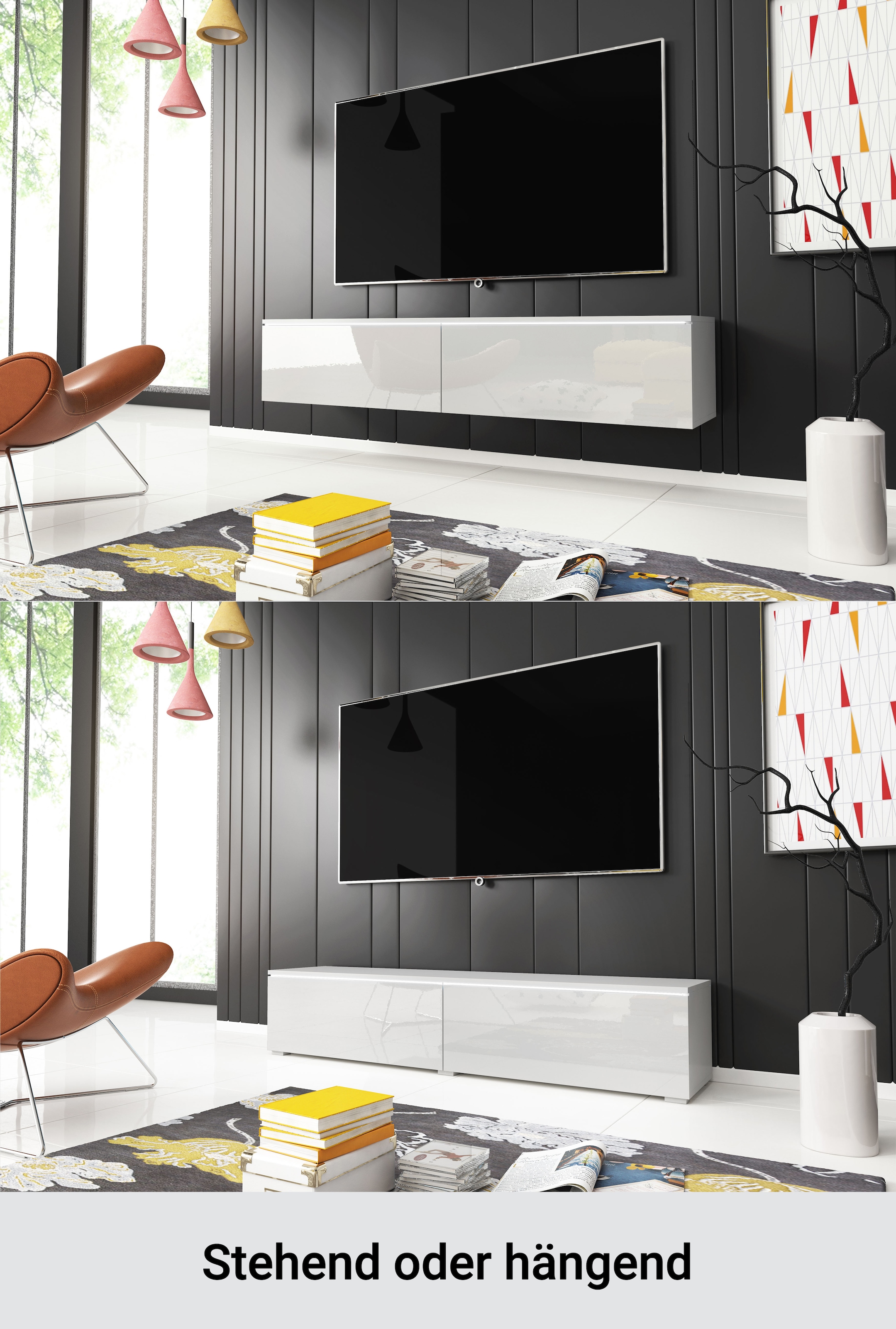 Home affaire Table basse »LOWBOARD D, wahlweise mit oder ohne Beleuchtung« meuble TV moderne sans poignées, avec beaucoup de rangement, debout et suspendu