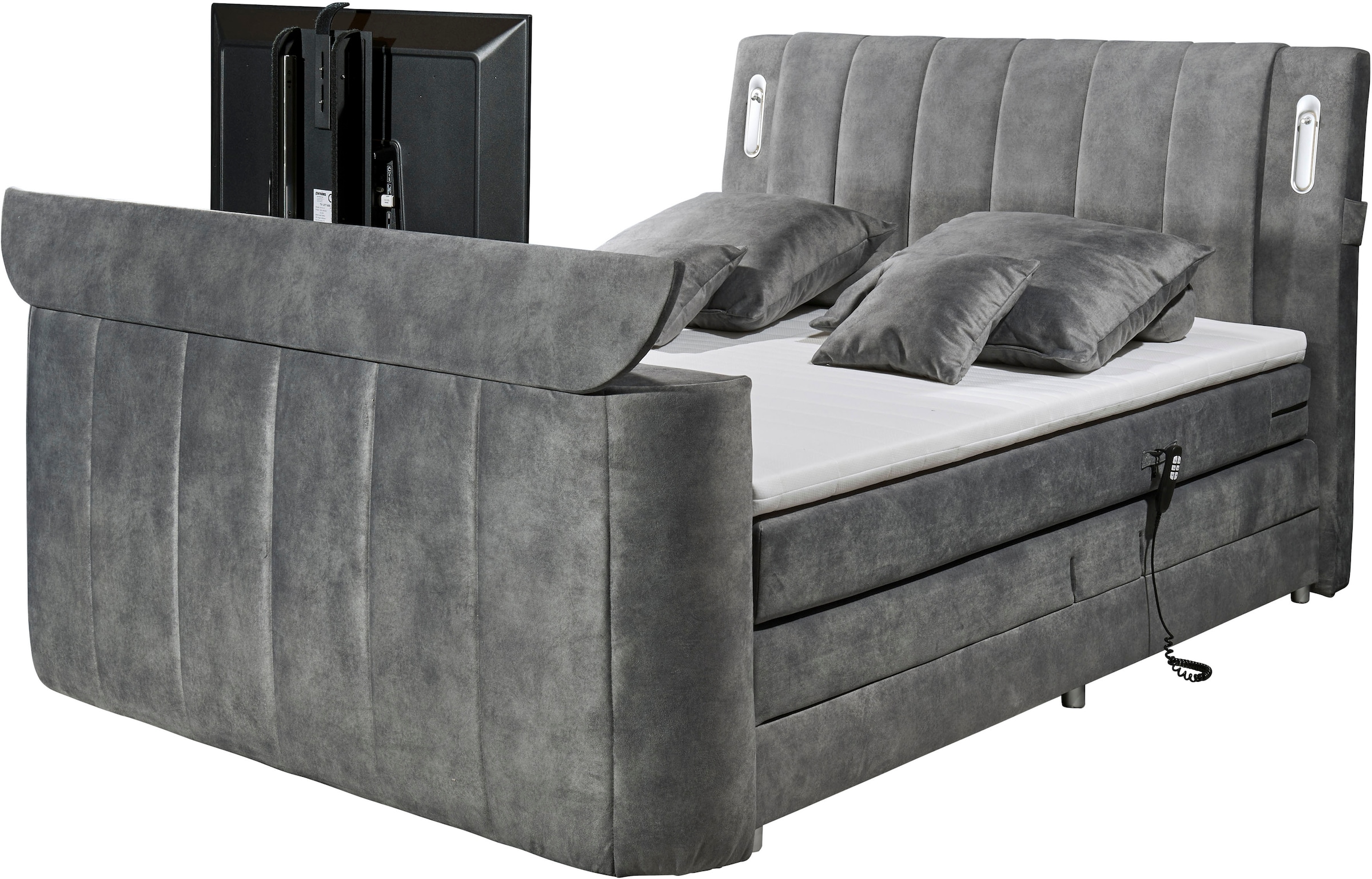 ED EXCITING DESIGN Lit boxspring »Dallas« 6 cuis tlg. inkl. Topper, LED-Beleuchtung, motorisierter TV Halterung und Motor