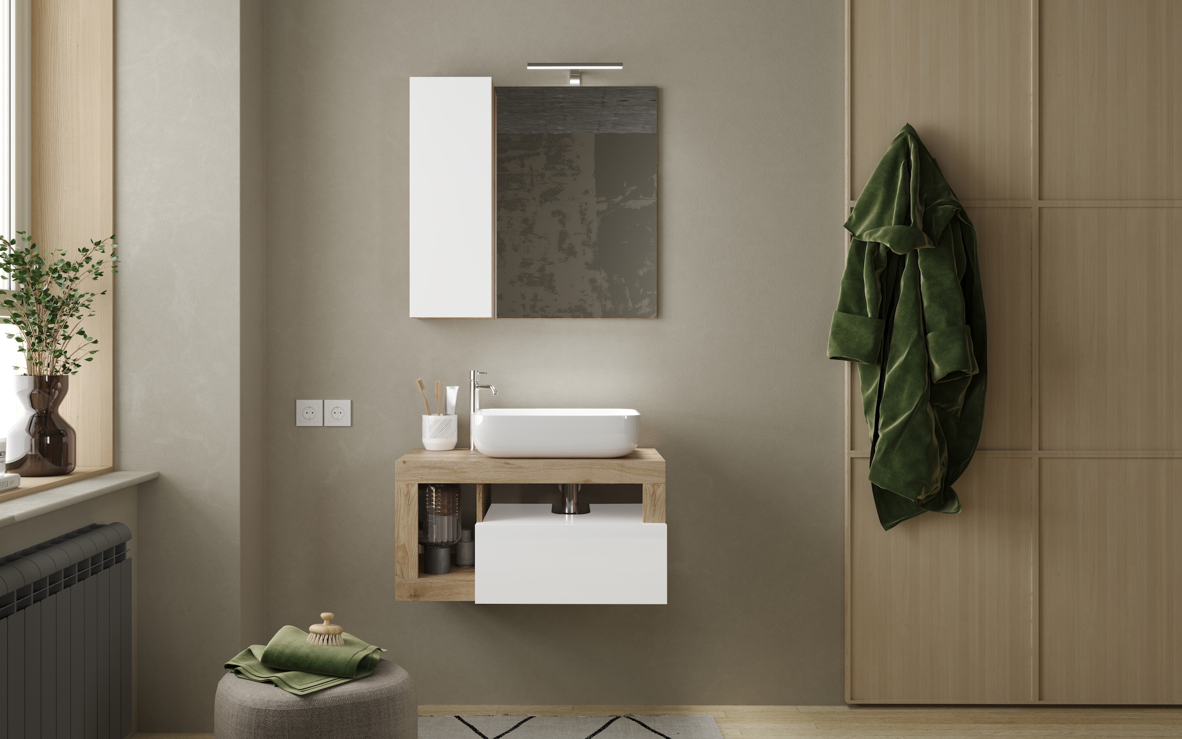 welltime Table de lavage »Hamburg« 1 Schubkasten, Breite 79 cm, Soft-Close, inkl. Keramik-Aufsatzbecken