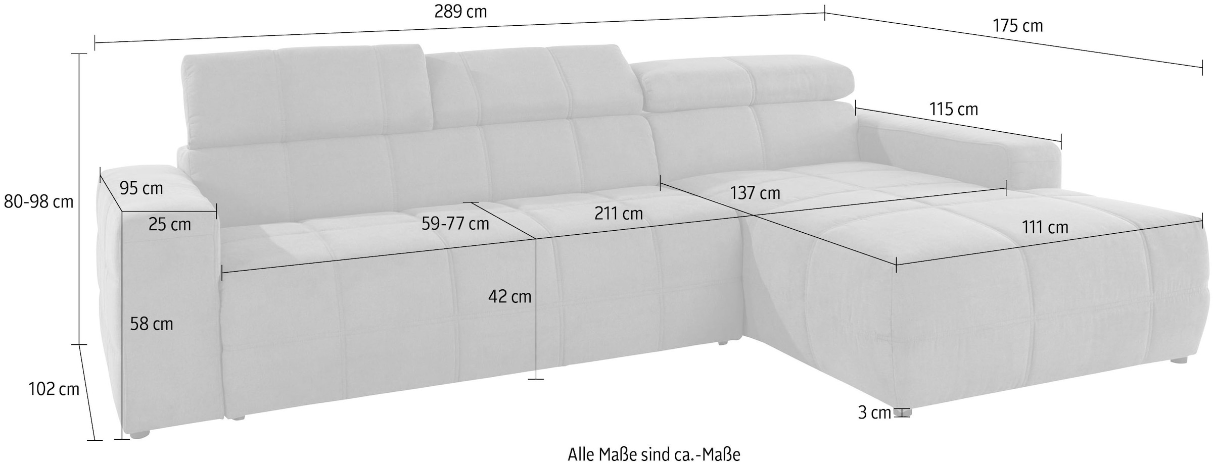 DOMO collection Ecksofa »Brandon grosse Ausführung B/T/H: 289/177/80 cm, auch in Leder und Cord«, mit Kopfteilverstellung, wahlweise Sitztiefenverstellung, L-Form