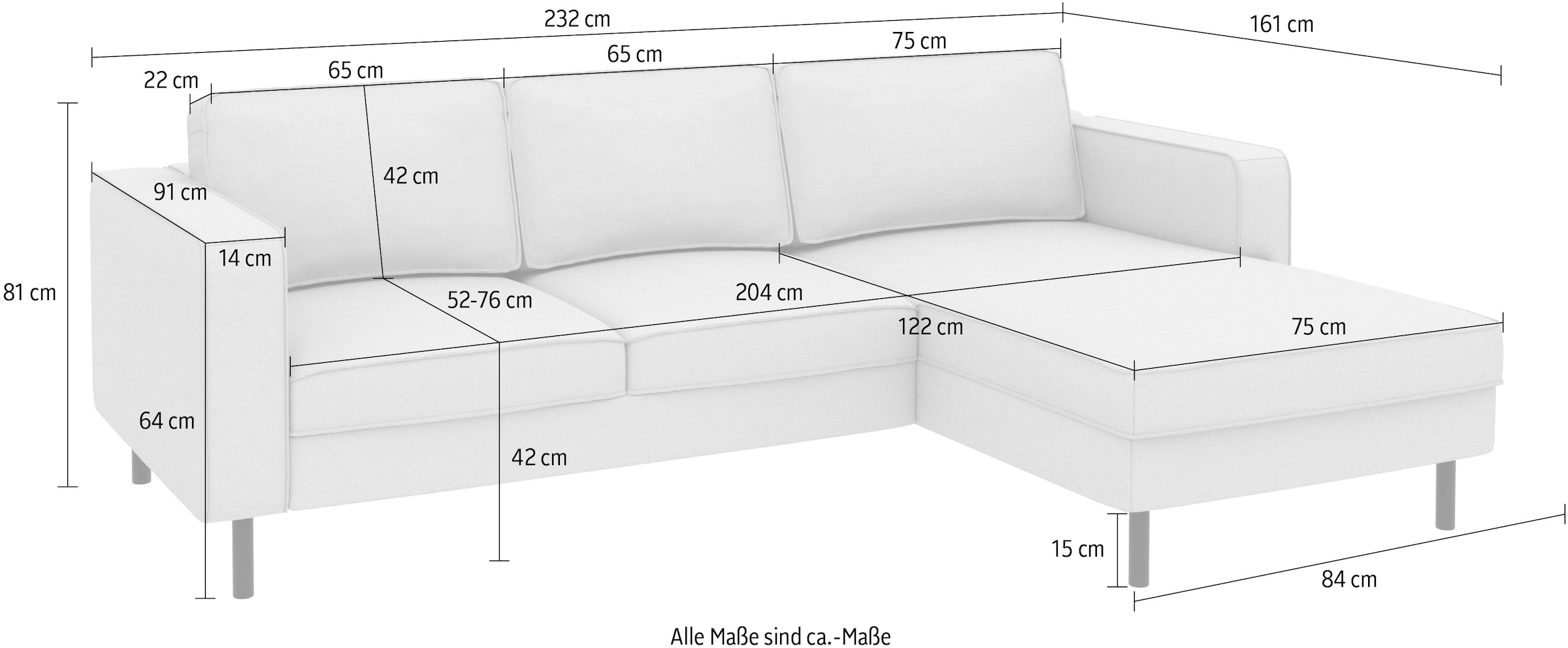 TRENDMANUFAKTUR Ecksofa »Watkins Couch wahlweise mit Schlaffunktion und Bettkasten,auch in Cord« Recamiere beidseitig montierbar, Sofa in L-Form, Breite 232 cm